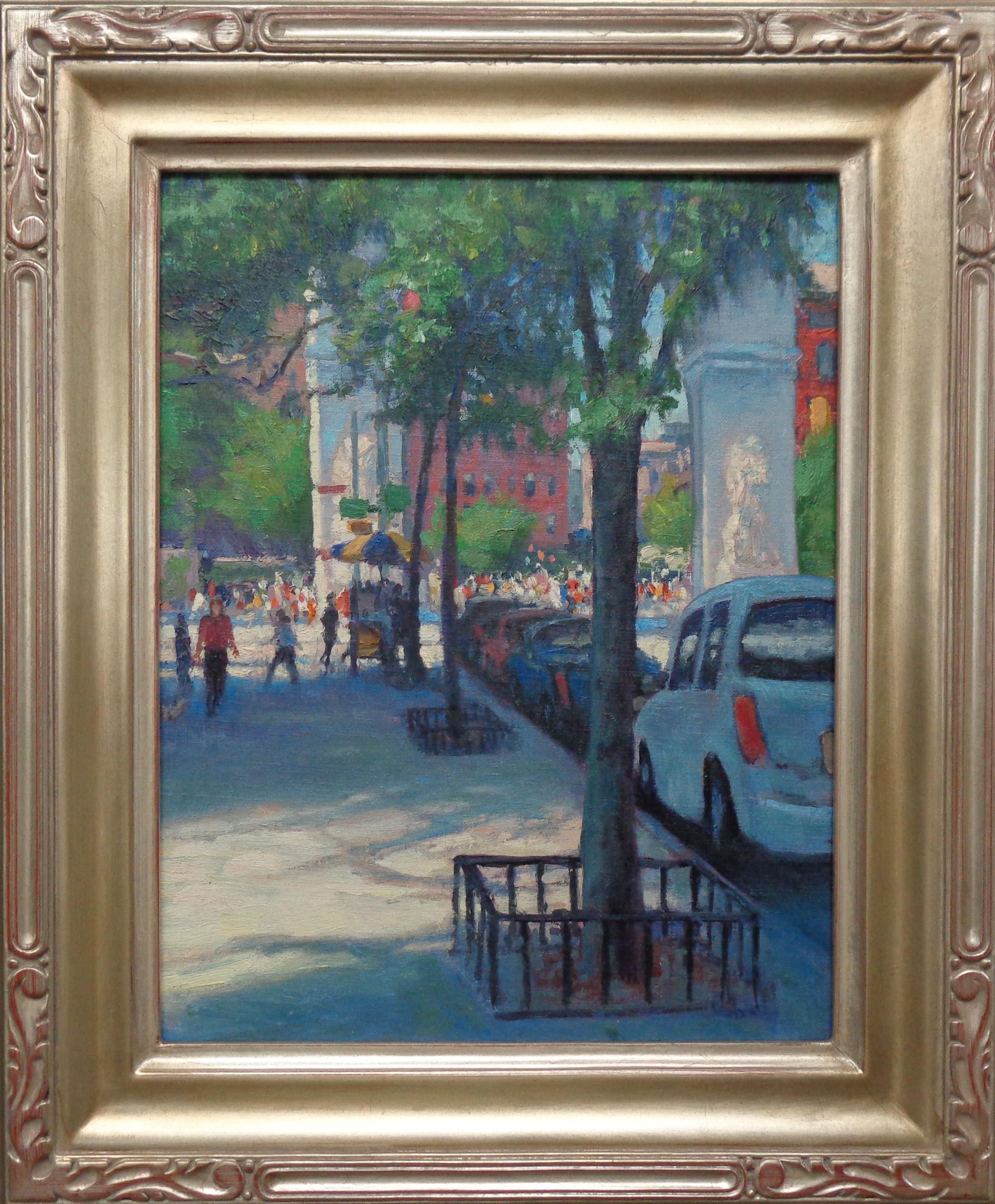 Washington Square Spring
Öl/Platte
14 x 11 ungerahmt, 18,5 x 15,5 gerahmt
Washington Square Spring ist ein Pleinair-Ölgemälde auf Leinwand von dem preisgekrönten zeitgenössischen Künstler Michael Budden, das er vor Ort in NYC auf der Fifth Avenue