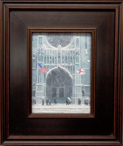 New York City Winter Flags St Thomas Church 5th Ave Oil Painting Michael Budden