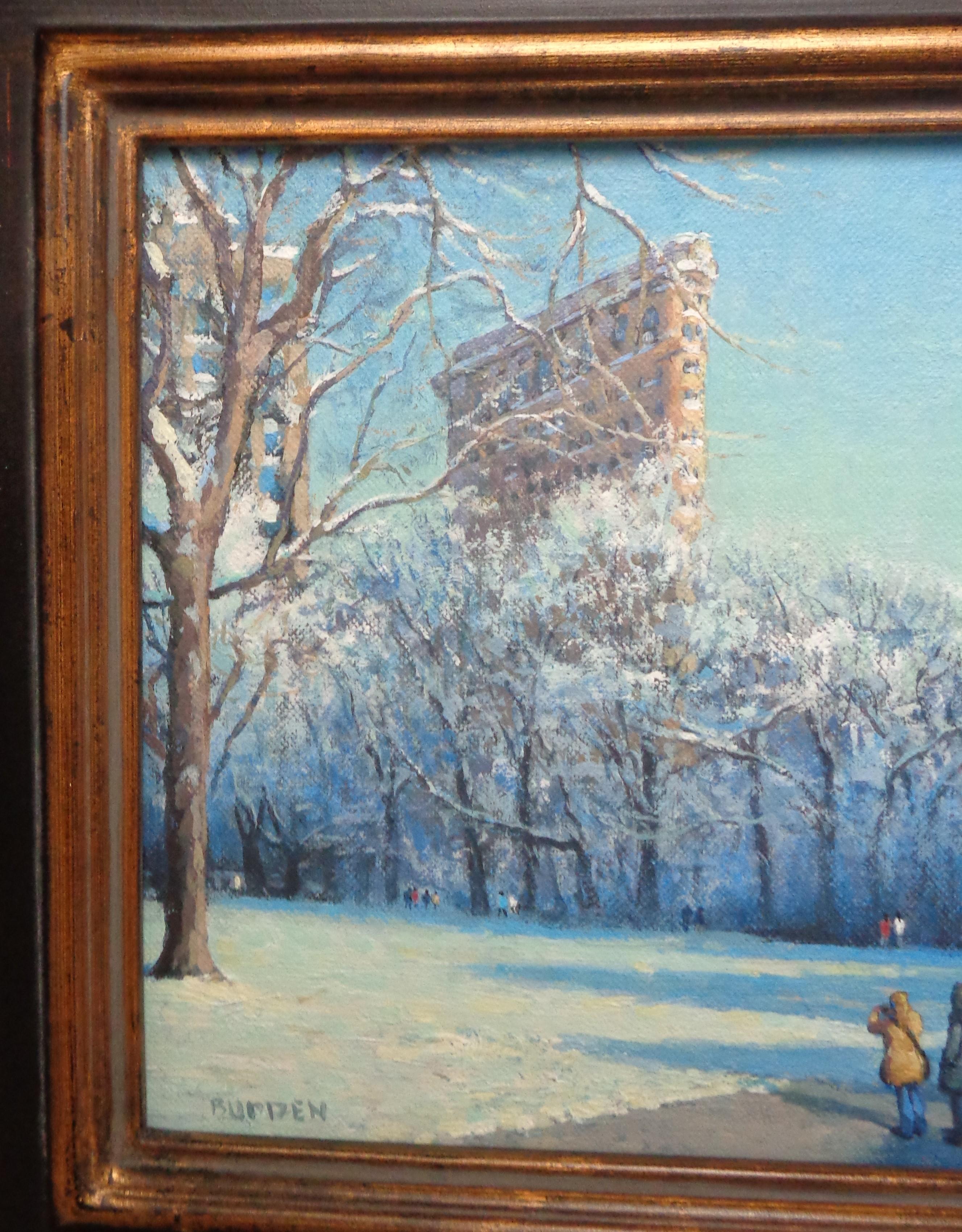 Nueva York Invierno Flatiron Madison Square Park Pintura al óleo Michael Budden en venta 2