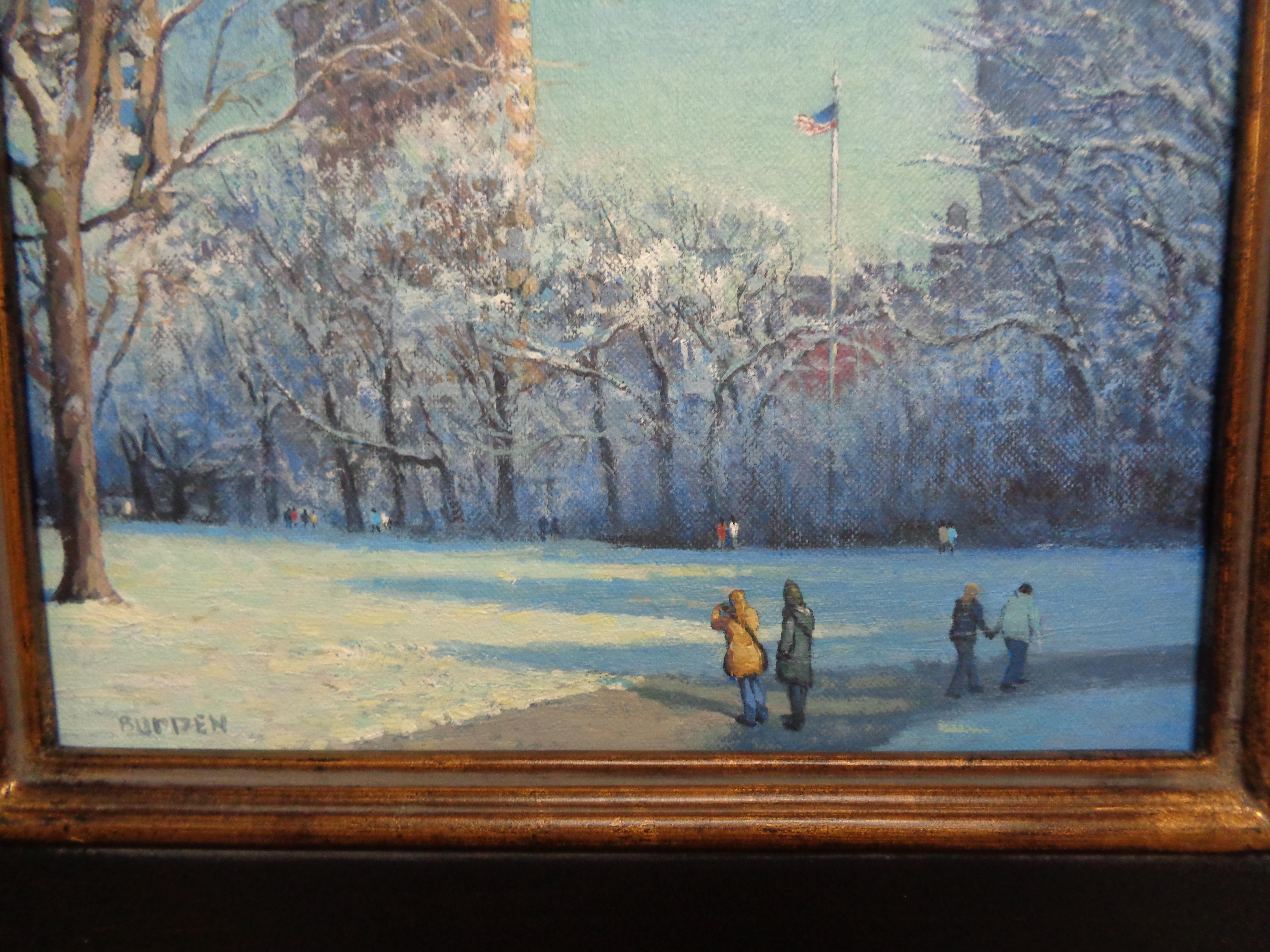Nueva York Invierno Flatiron Madison Square Park Pintura al óleo Michael Budden en venta 4