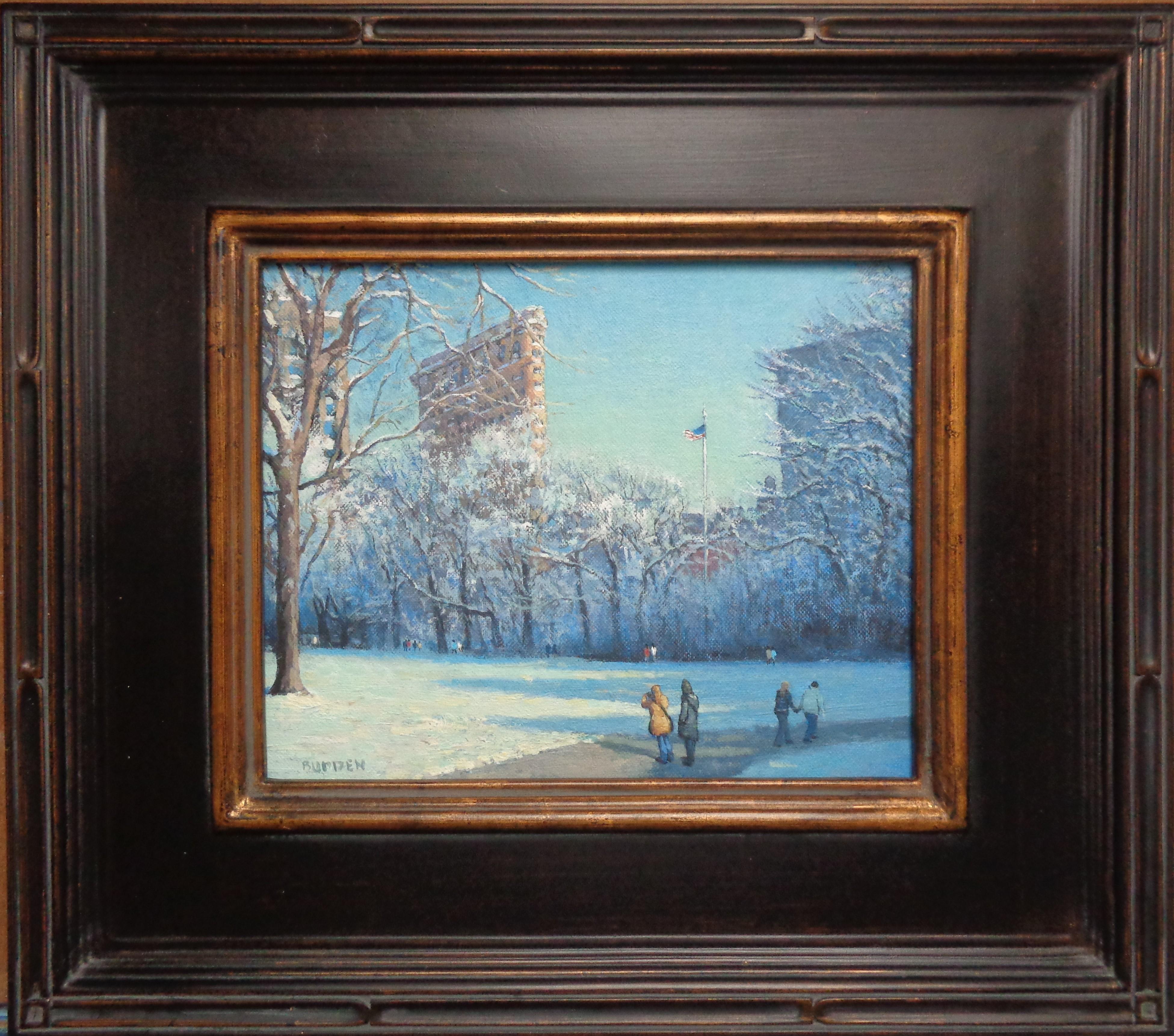 Nueva York Invierno Flatiron Madison Square Park Pintura al óleo Michael Budden
