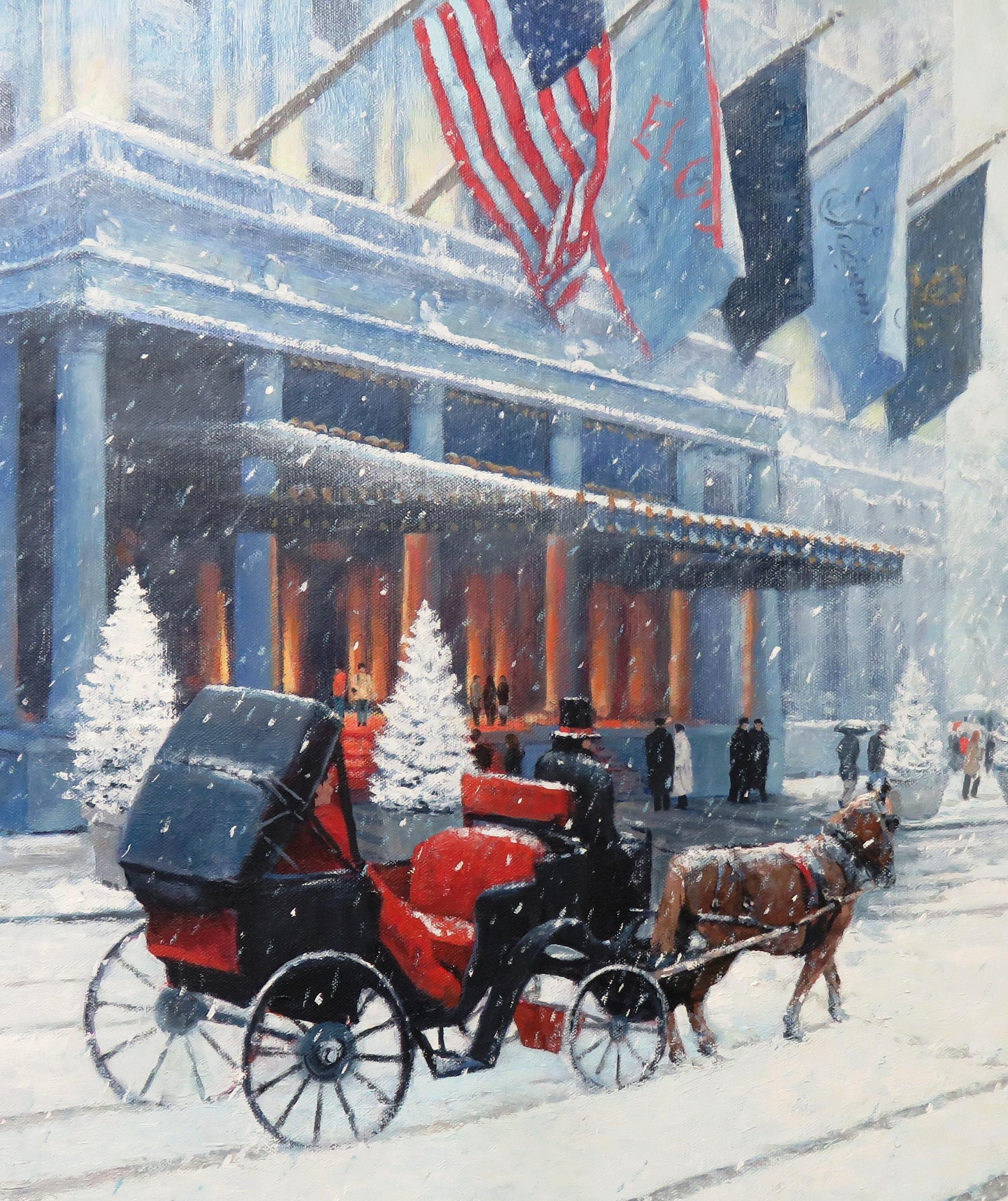 New York City Winter Landscape Plaza Hotel Oil Painting by Michael Budden For Sale 2