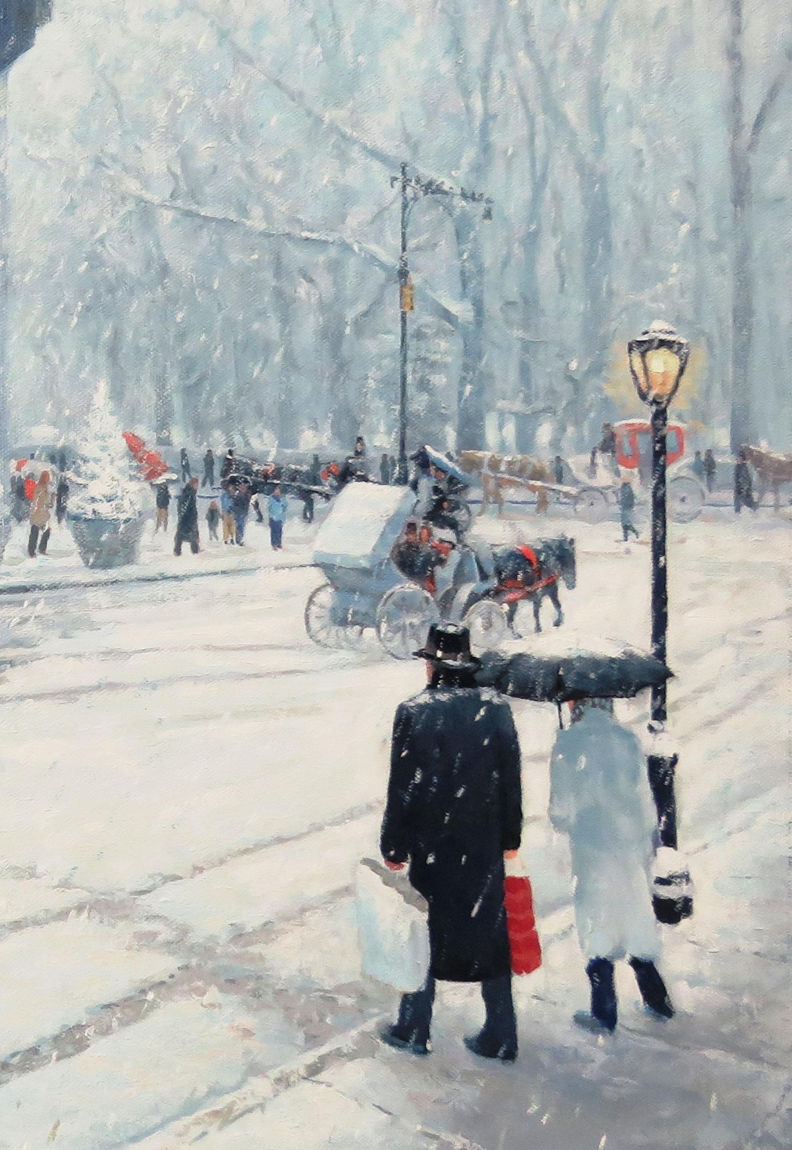 New York City Winter Landscape Plaza Hotel Oil Painting by Michael Budden For Sale 3