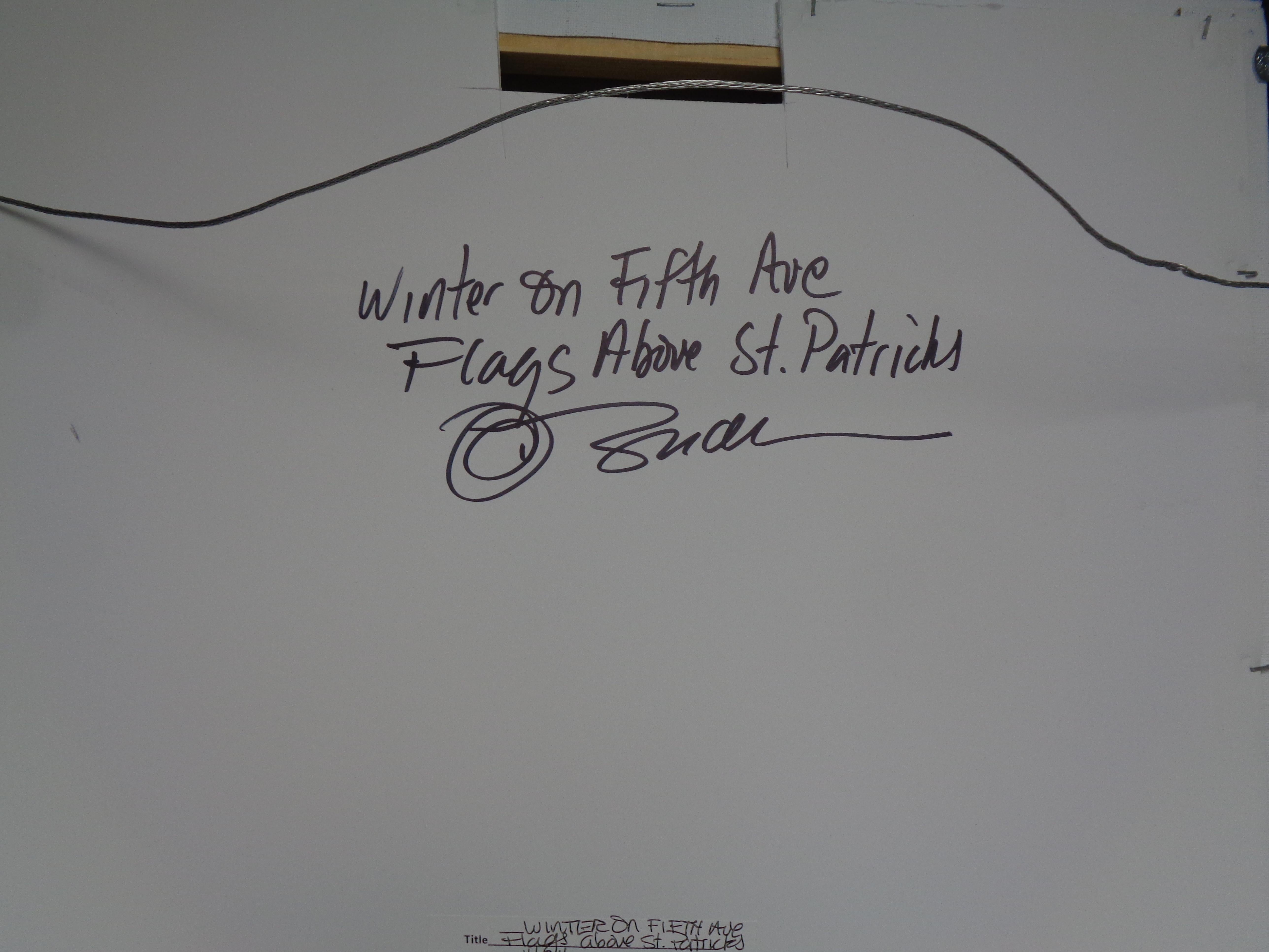 New York City Winter Oil Painting Fifth Avenue Flags St Patricks Michael Budden en vente 10