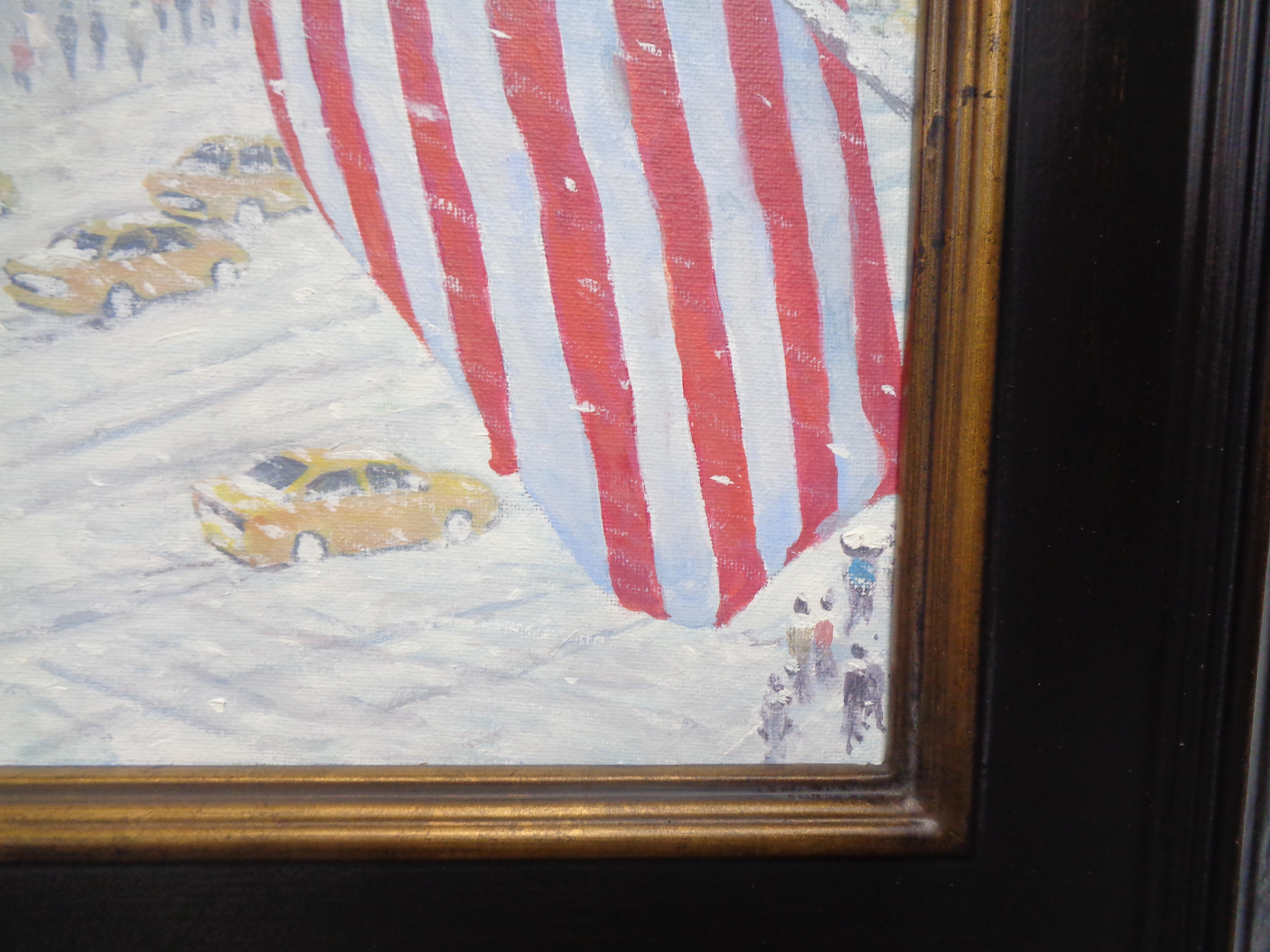 New York City Winter Oil Painting Fifth Avenue Flags St Patricks Michael Budden en vente 4