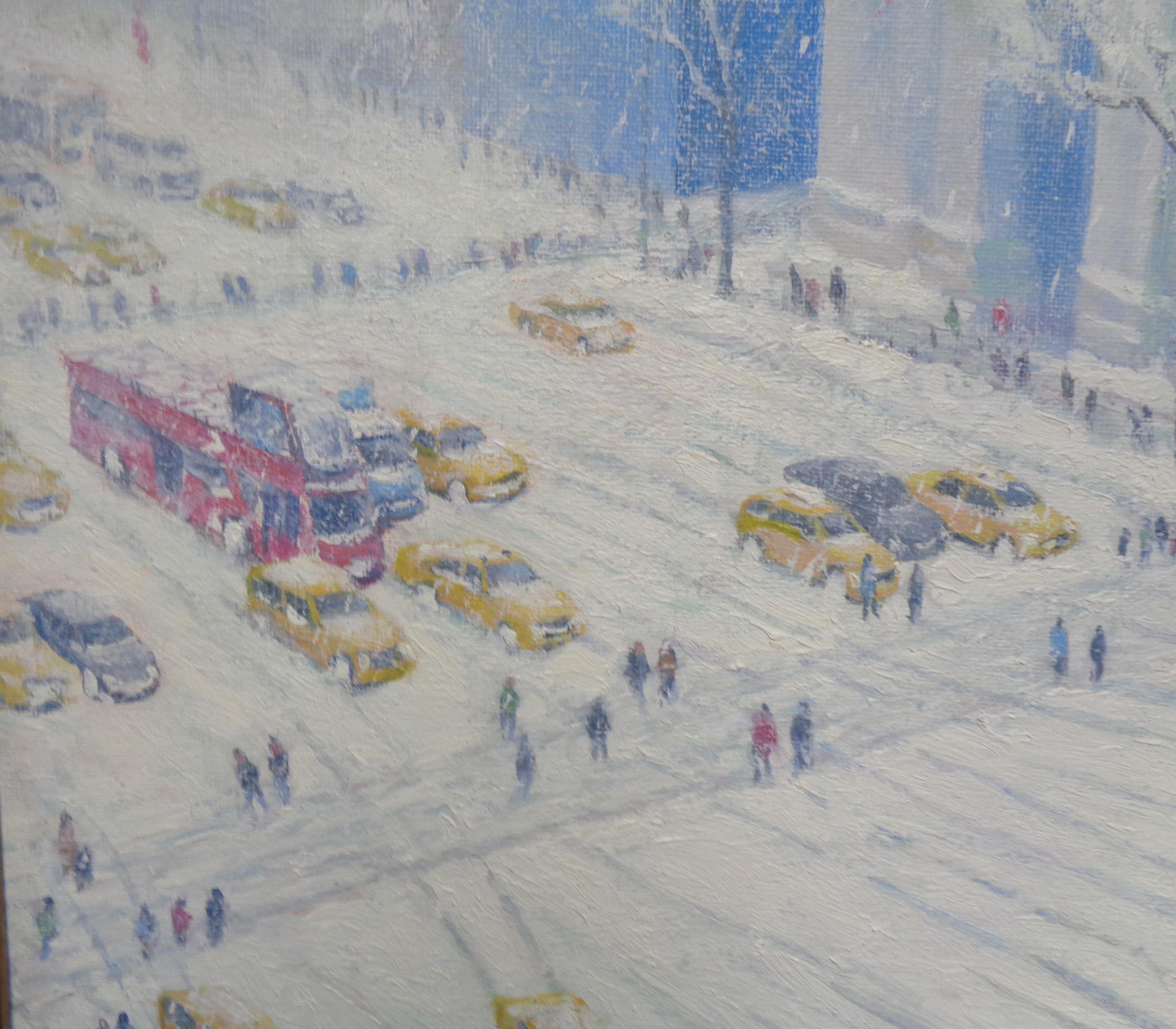 New York City Winter Ölgemälde Fifth Avenue Fahnen St. Patricks Michael Budden im Angebot 6