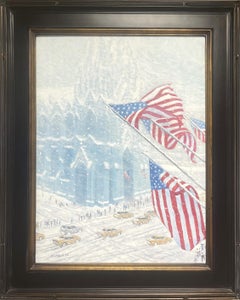 New York City Winter Oil Painting Fifth Avenue Flags St Patricks Michael Budden