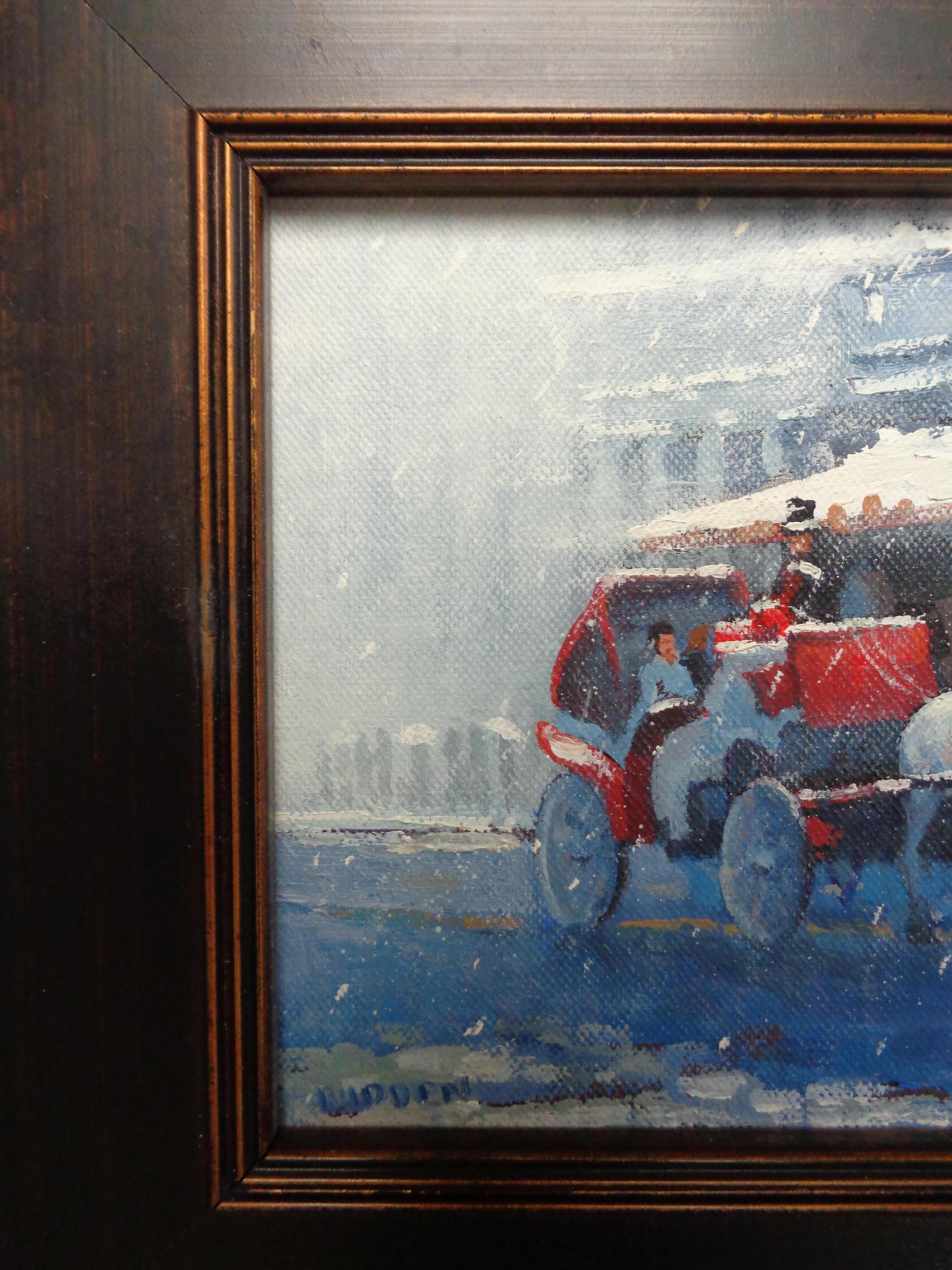 New York City Winter Snow Central Park Carriage Ride Oil Painting Michael Budden For Sale 1