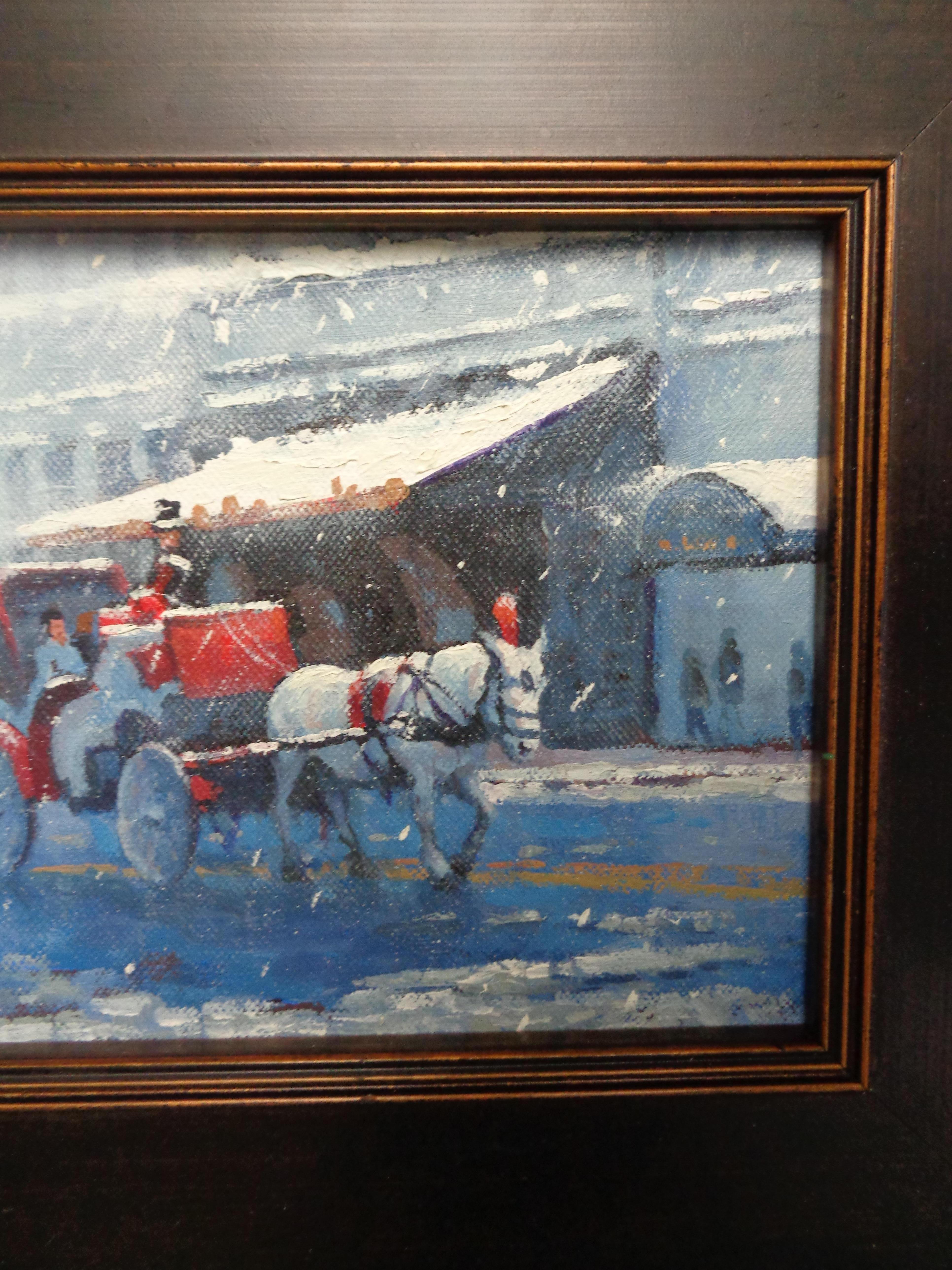 New York City Winter Snow Central Park Carriage Ride Oil Painting Michael Budden For Sale 2