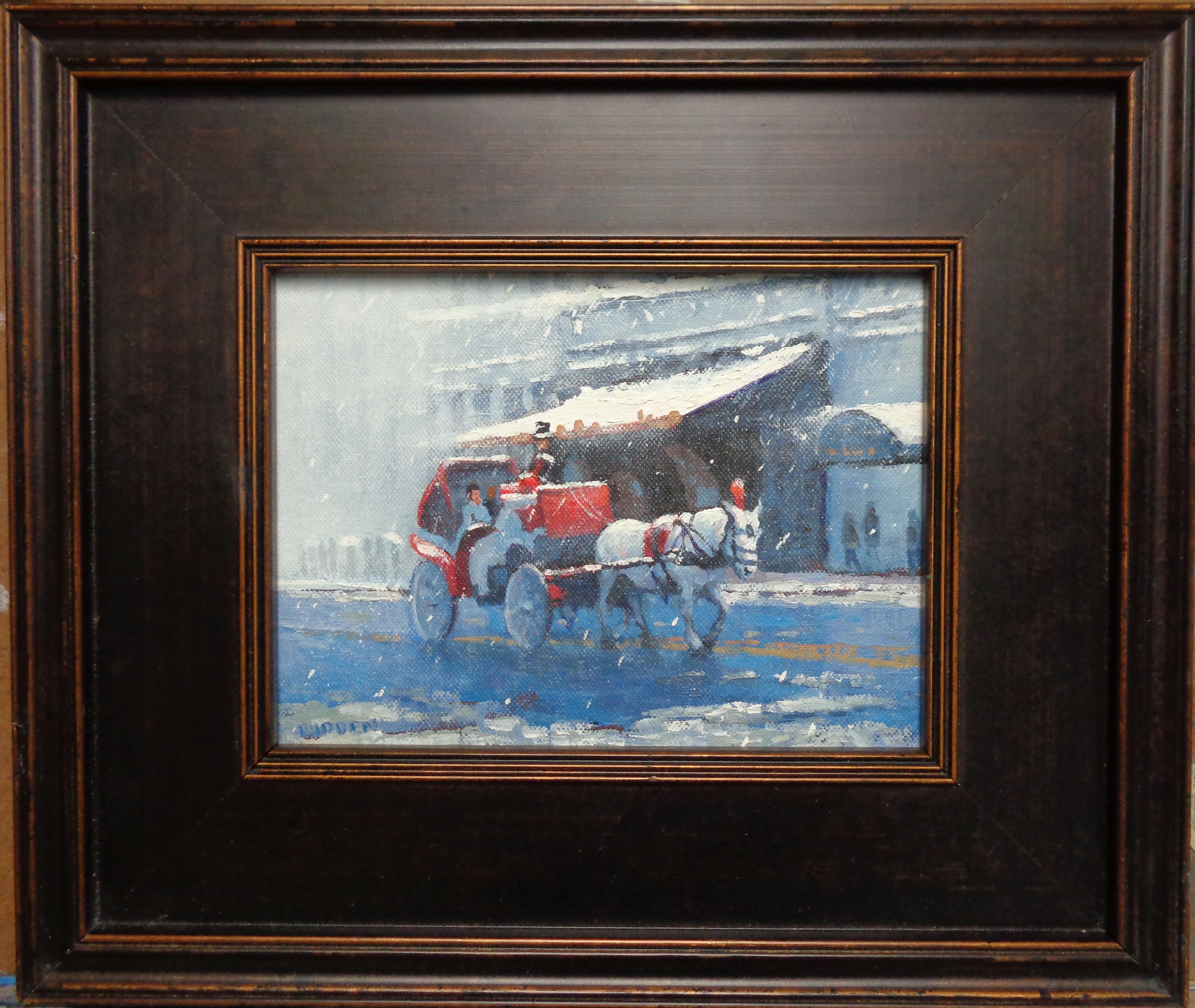 Winter Afternoon Snowy Carriages is an oil painting by award winning contemporary artist Michael Budden that showcases a view of carriages in Central Park. Central Park and the Plaza is one of my favorites parts of the city to hang out and be on the