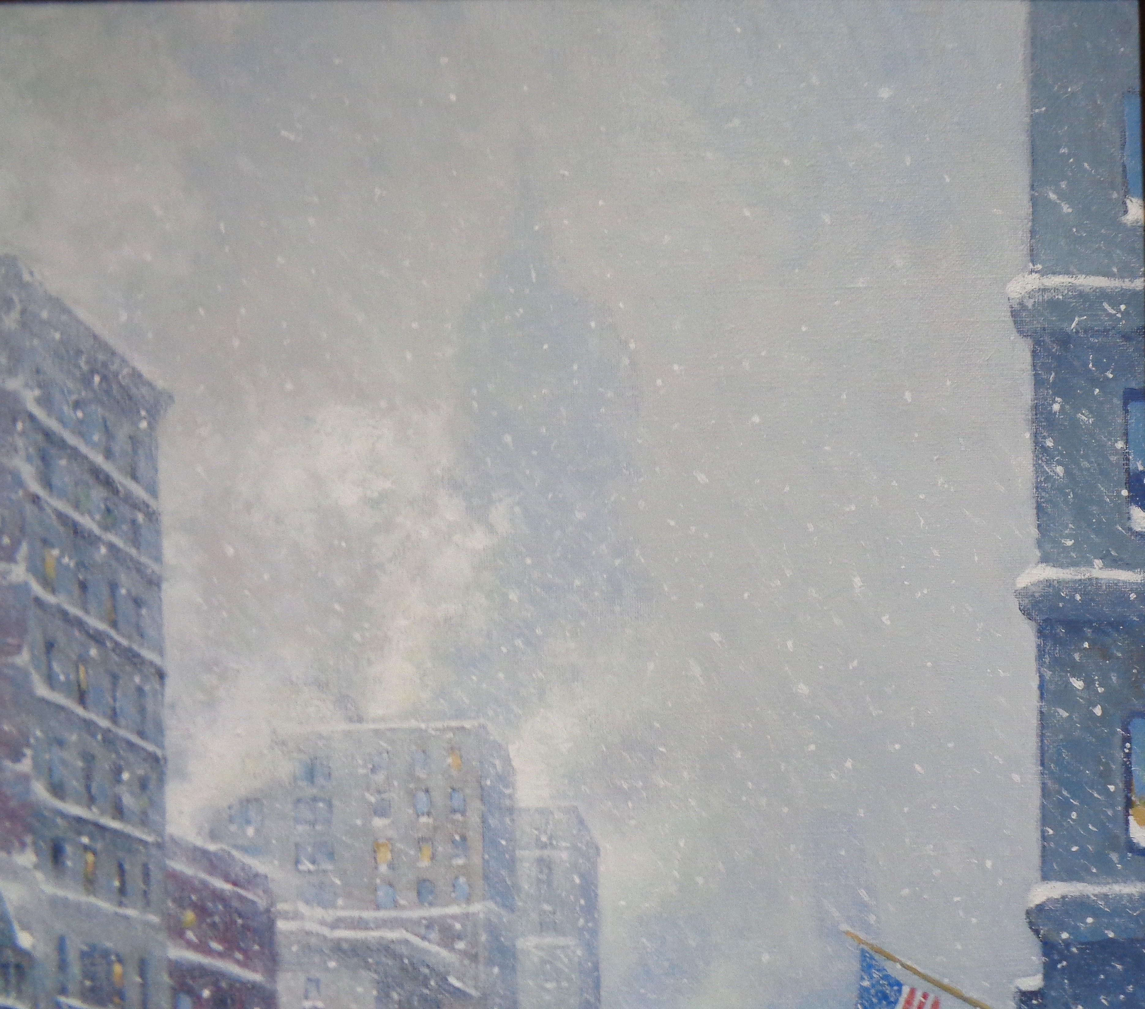 Winter Schneegemälde Michael Budden Along Fifth Avenue, New York City im Angebot 5