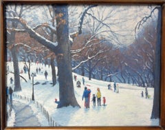 New York City Winter Snow Painting Michael Budden Central Park Sledding