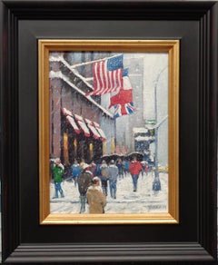 New York City Winter Study Oil Painting of Cartier Flags by Michael Budden