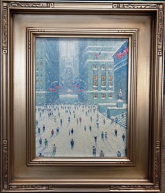 New York City Winter Wall Street Flags Oil Painting by Michael Budden