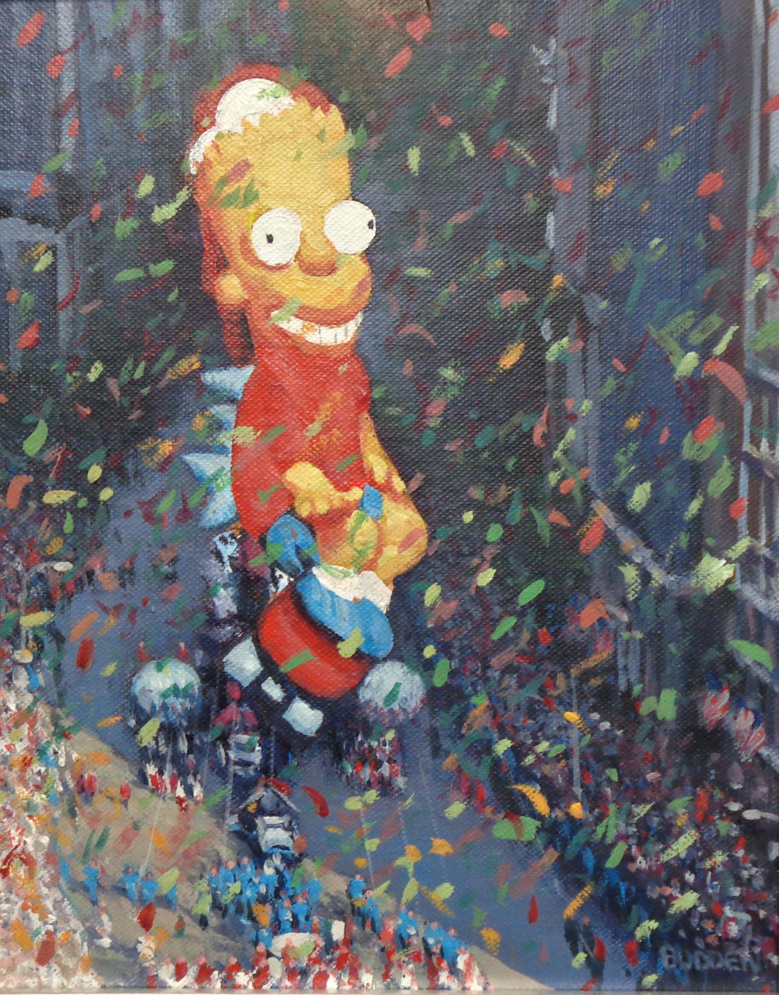   NYC Landscape Oil Painting Michael Budden Macy's Parade Series Bart Simpson 1