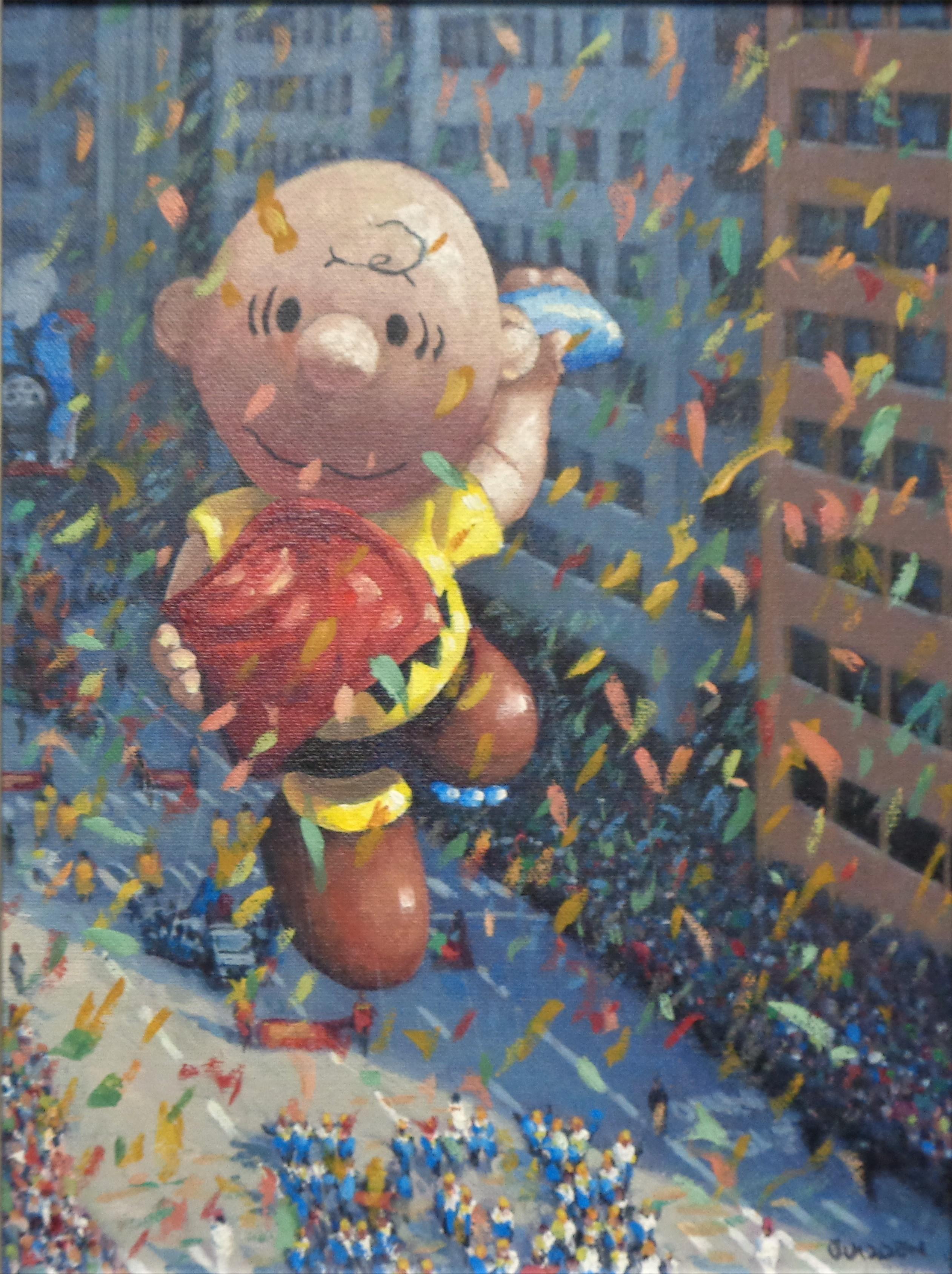   NYC Landscape Oil Painting Michael Budden Macy's Parade Series Charlie Brown For Sale 1