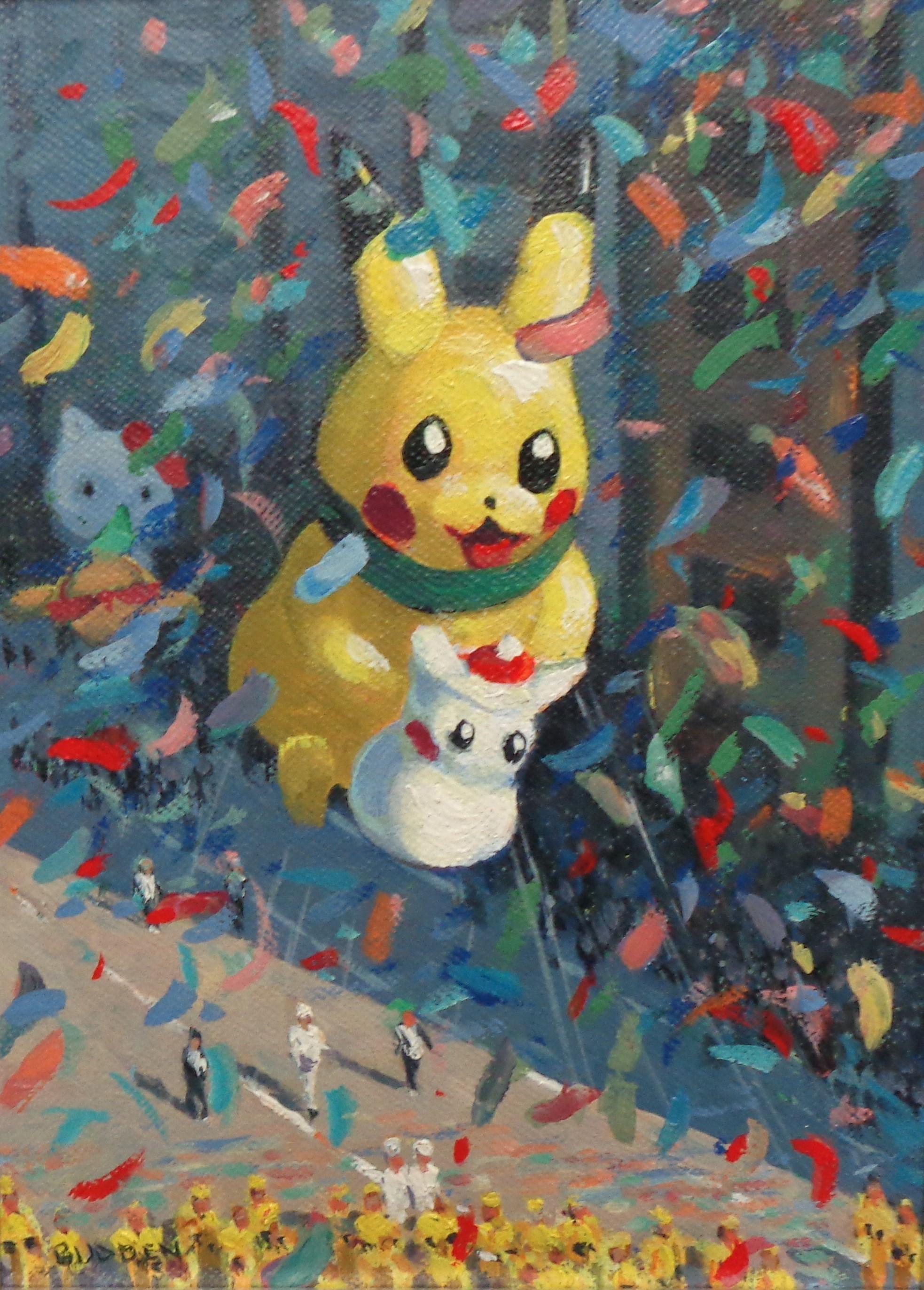   NYC Landscape Oil Painting Michael Budden Macy's Parade Series Pikachu For Sale 1