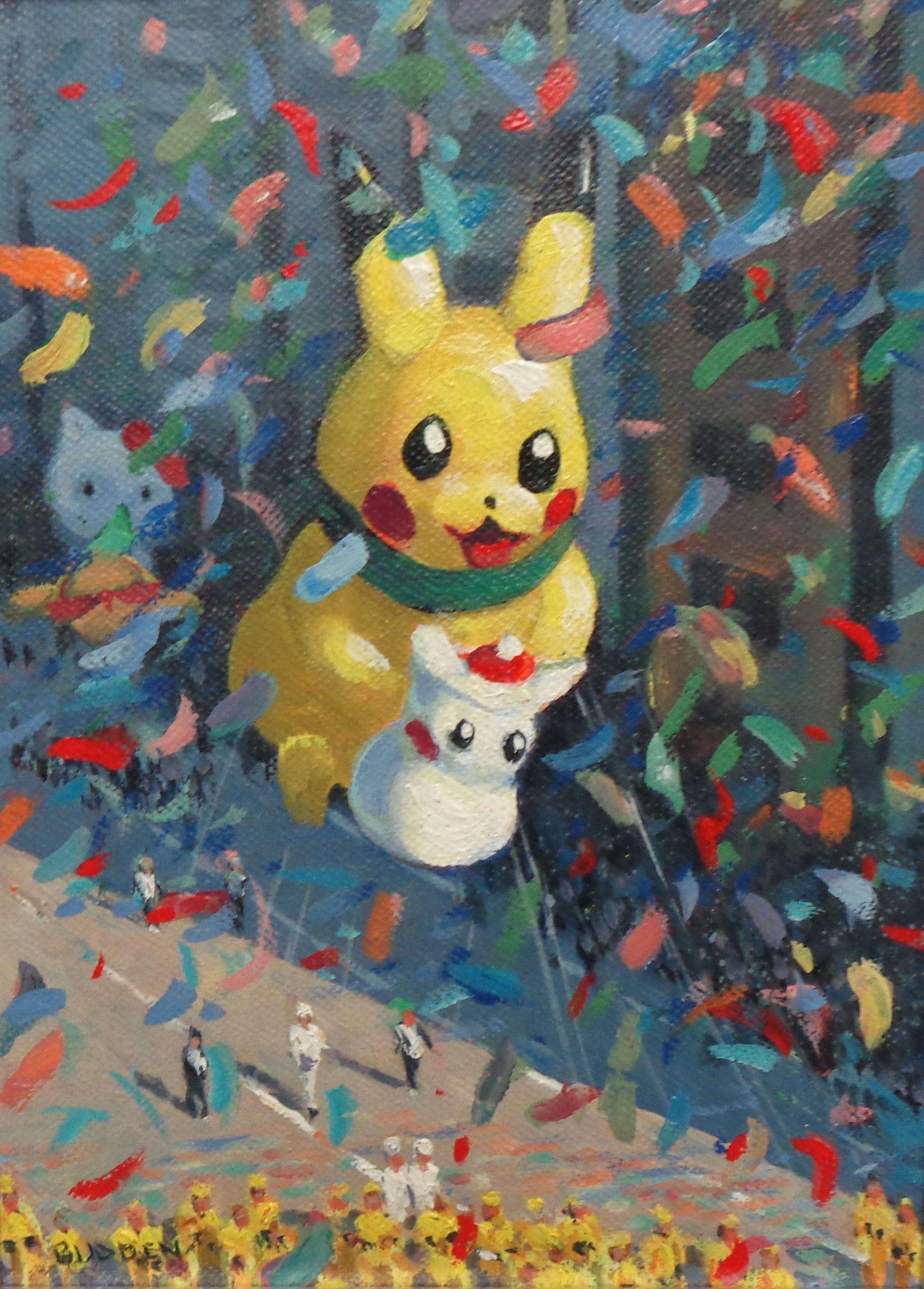 NYC Paisaje Pintura al óleo Michael Budden Macy's Parade Series Pikachu en venta 1