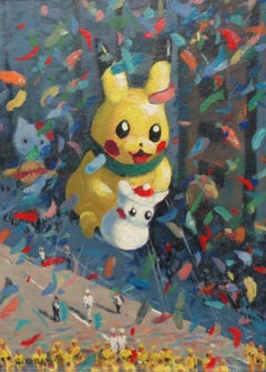 NYC Landschaft, NYC, Landschaft, Ölgemälde, Michael Budden Macy's Paradeserie Pikachu, Pikachu