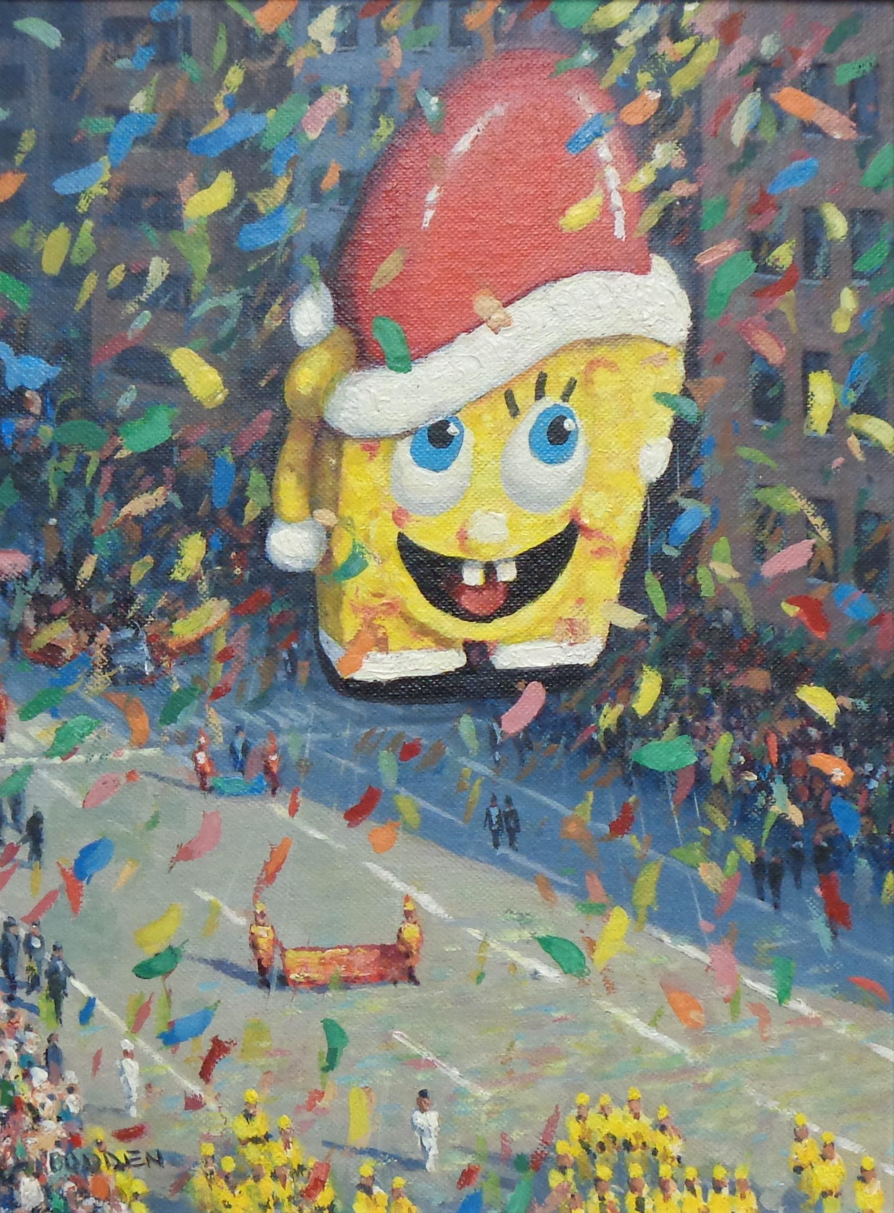   NYC Landscape Oil Painting Michael Budden Macy's Parade Series Sponge Bob For Sale 1