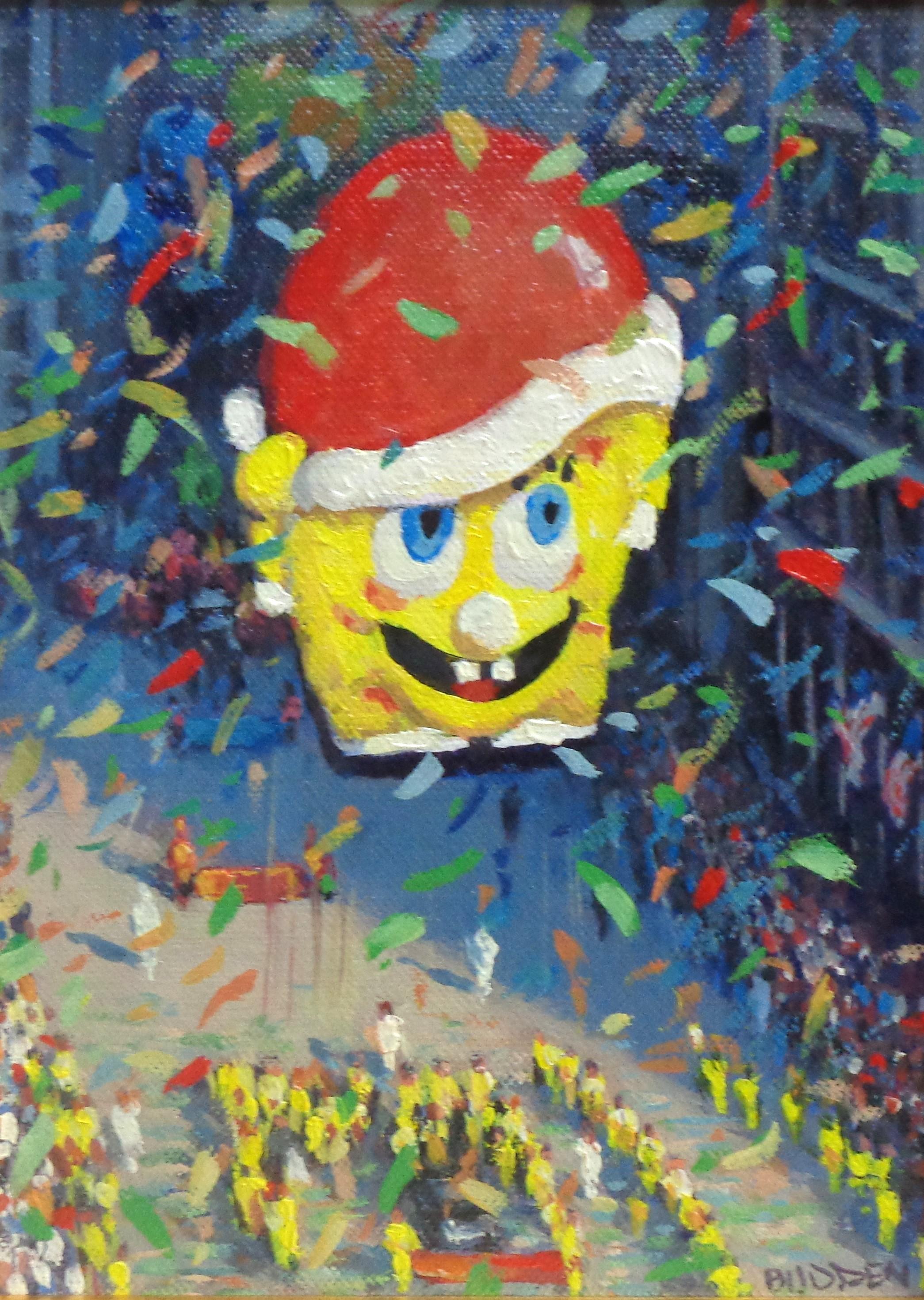 NYC Paesaggio dipinto ad olio Michael Budden Macy's Parade Series Sponge Bob in vendita 2