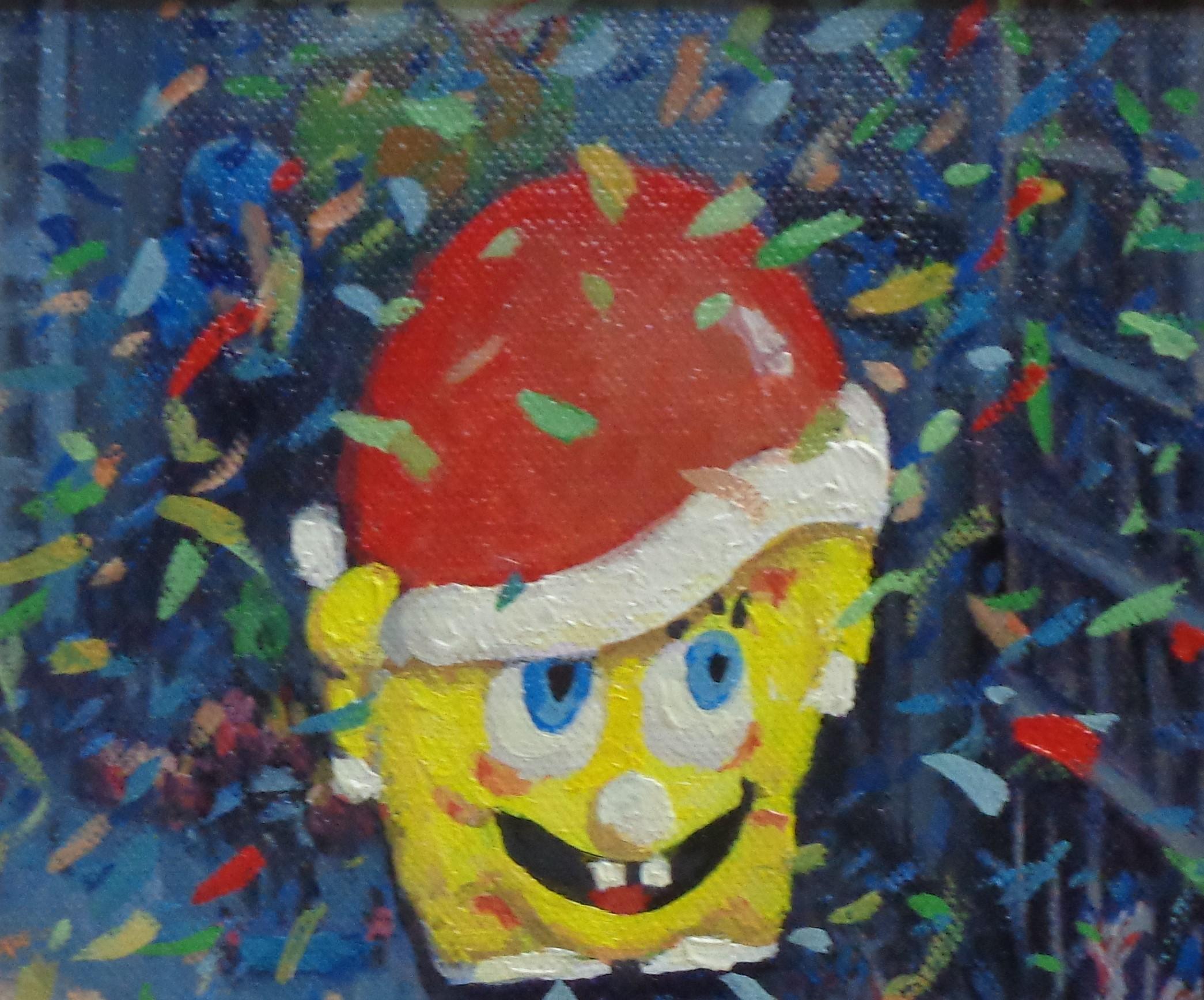 NYC Paesaggio dipinto ad olio Michael Budden Macy's Parade Series Sponge Bob in vendita 3