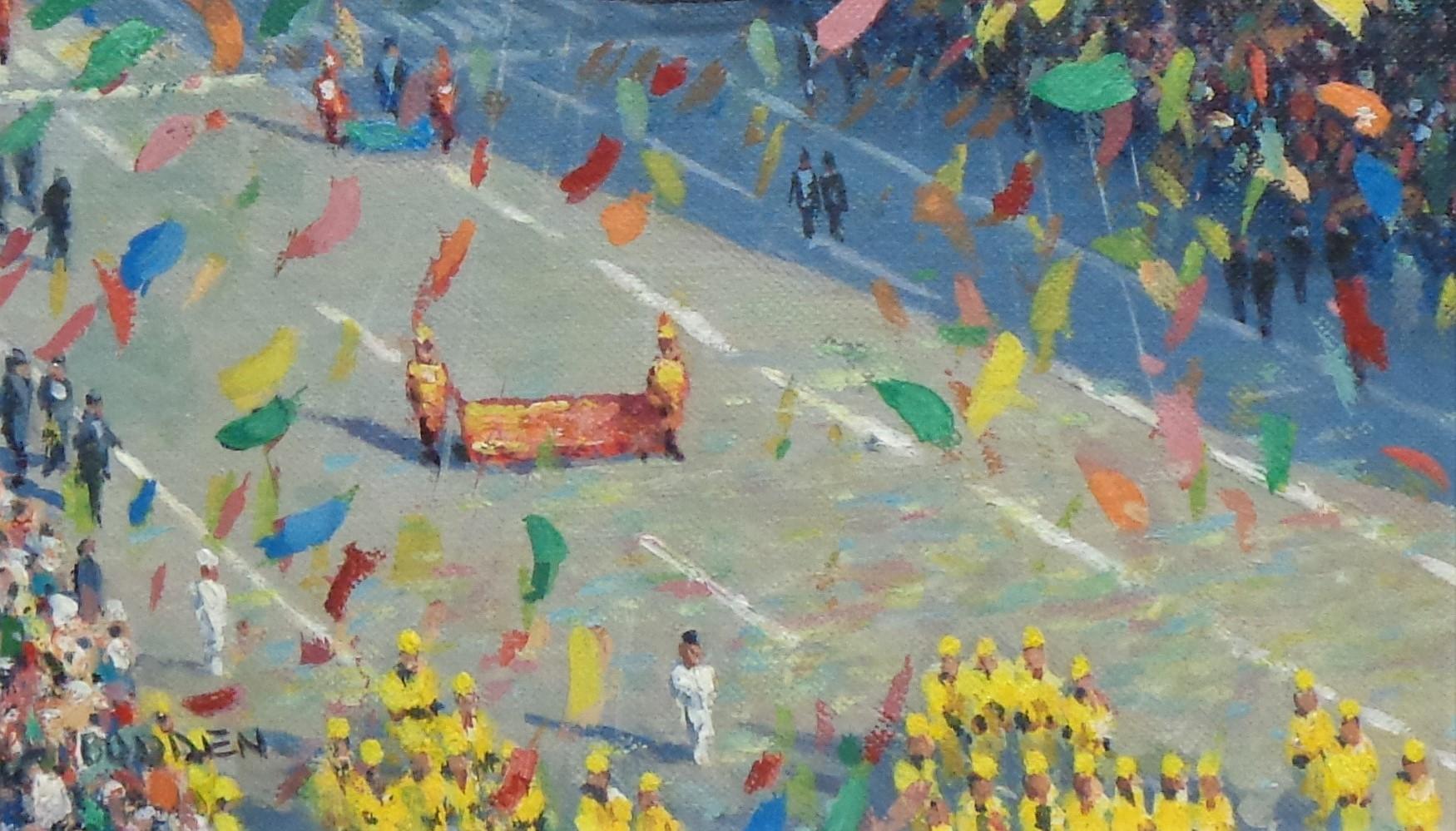 NYC Landscape Oil Painting Michael Budden Macy's Parade Series Sponge Bob en vente 3
