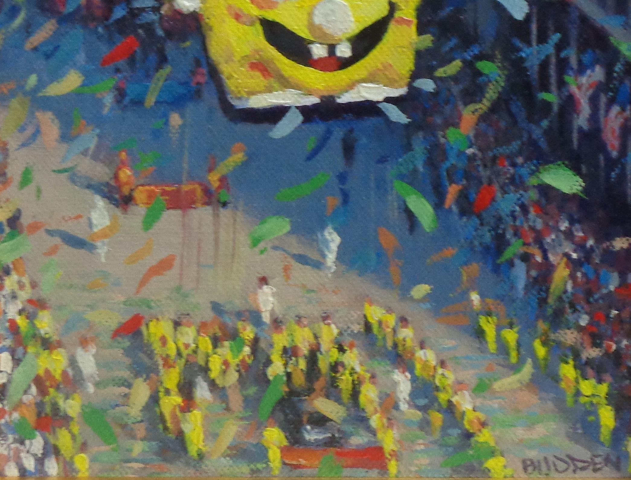 NYC Paesaggio dipinto ad olio Michael Budden Macy's Parade Series Sponge Bob in vendita 4