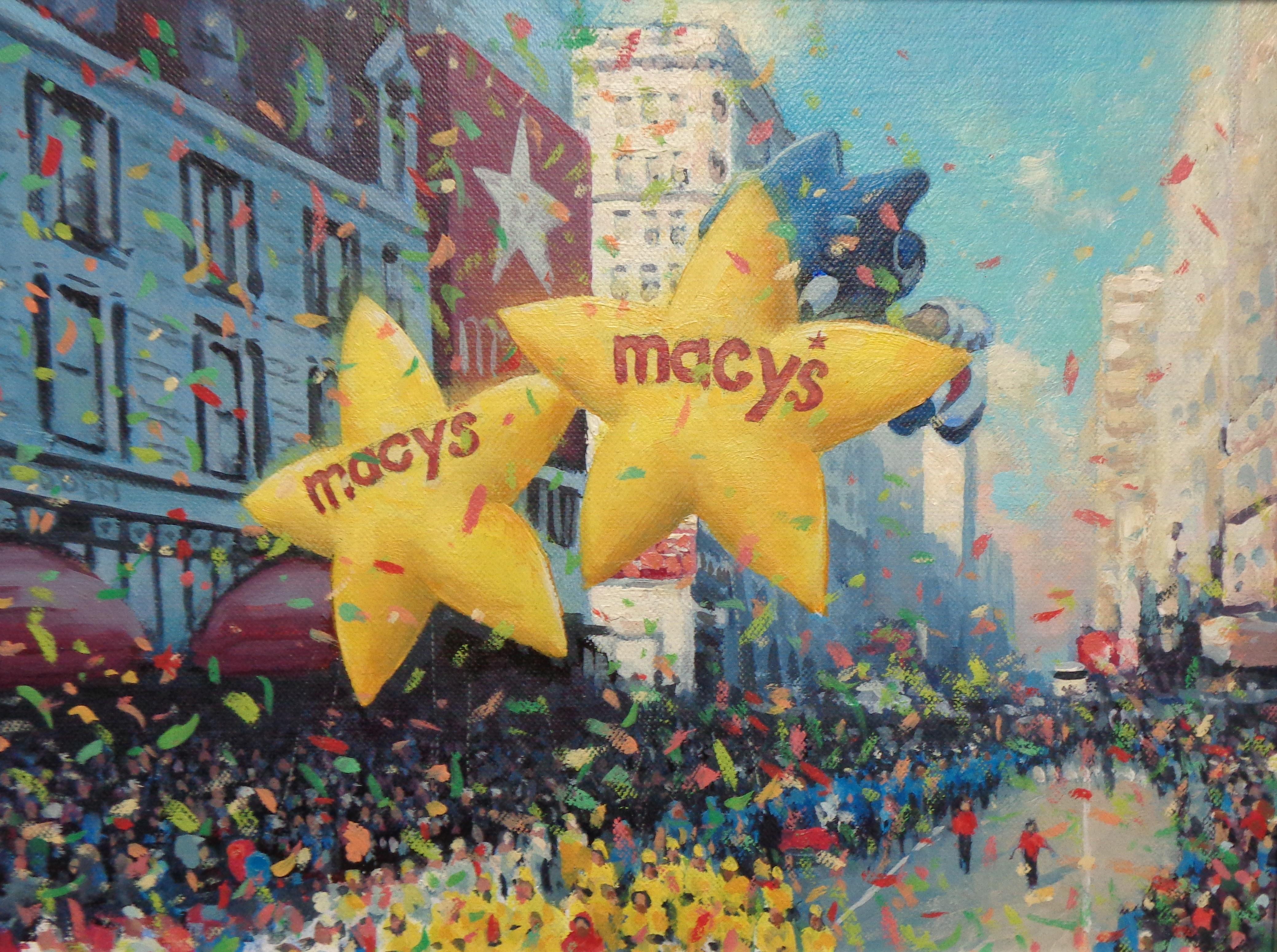   NYC Landscape Oil Painting Michael Budden Macy's Parade Series Stars & Sonic  For Sale 1