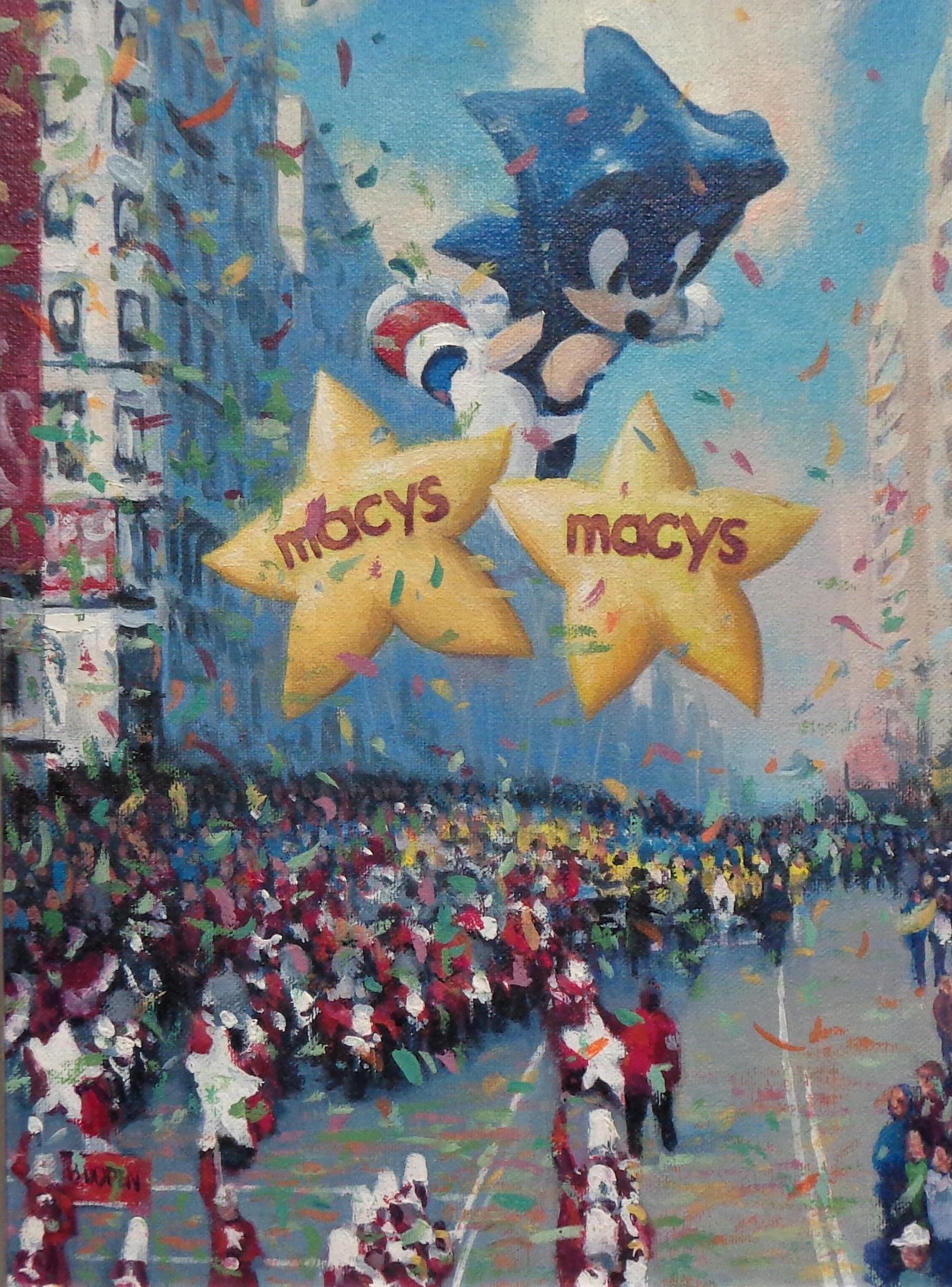   NYC Landscape Oil Painting Michael Budden Macy's Parade Series Stars & Sonic For Sale 1