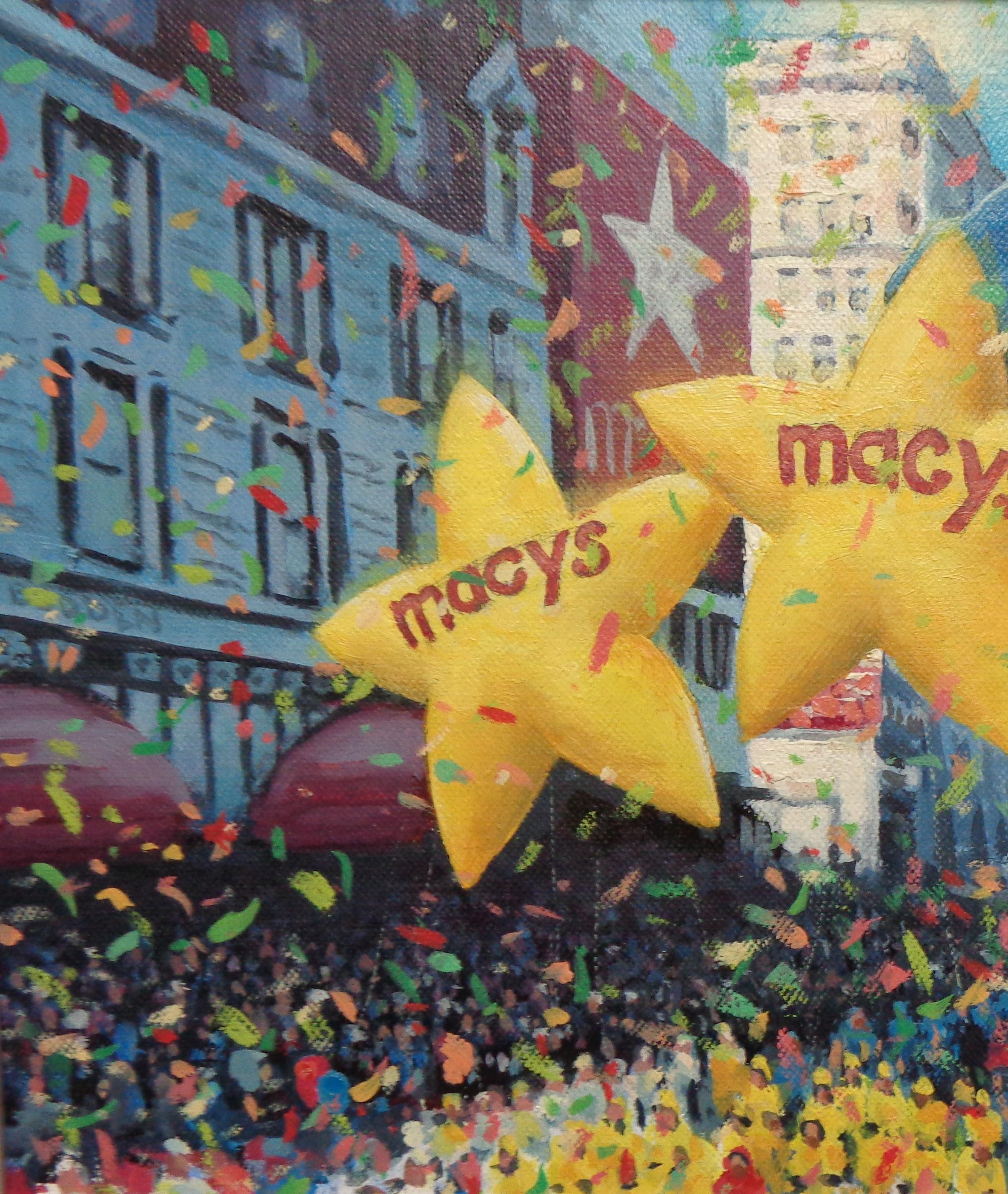   NYC Landscape Oil Painting Michael Budden Macy's Parade Series Stars & Sonic  For Sale 2