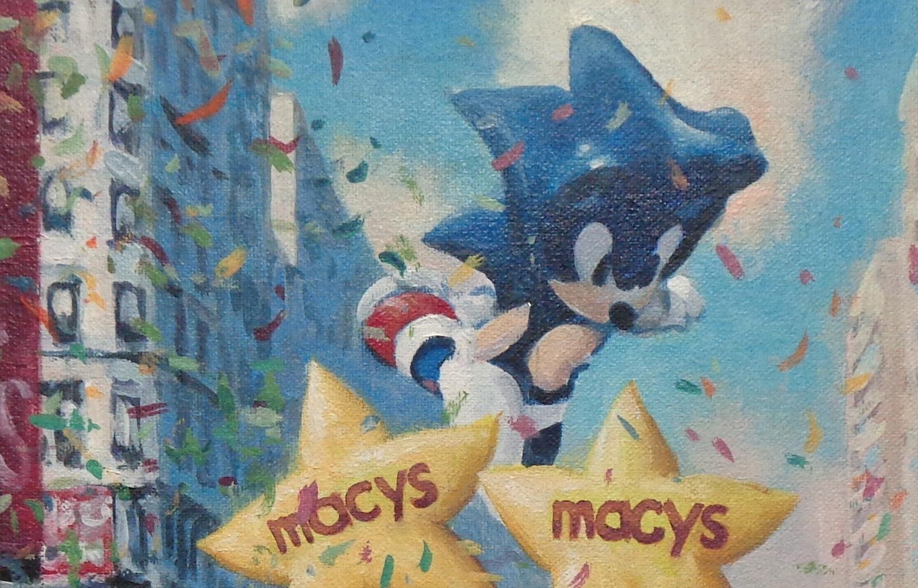   NYC Landscape Oil Painting Michael Budden Macy's Parade Series Stars & Sonic For Sale 2