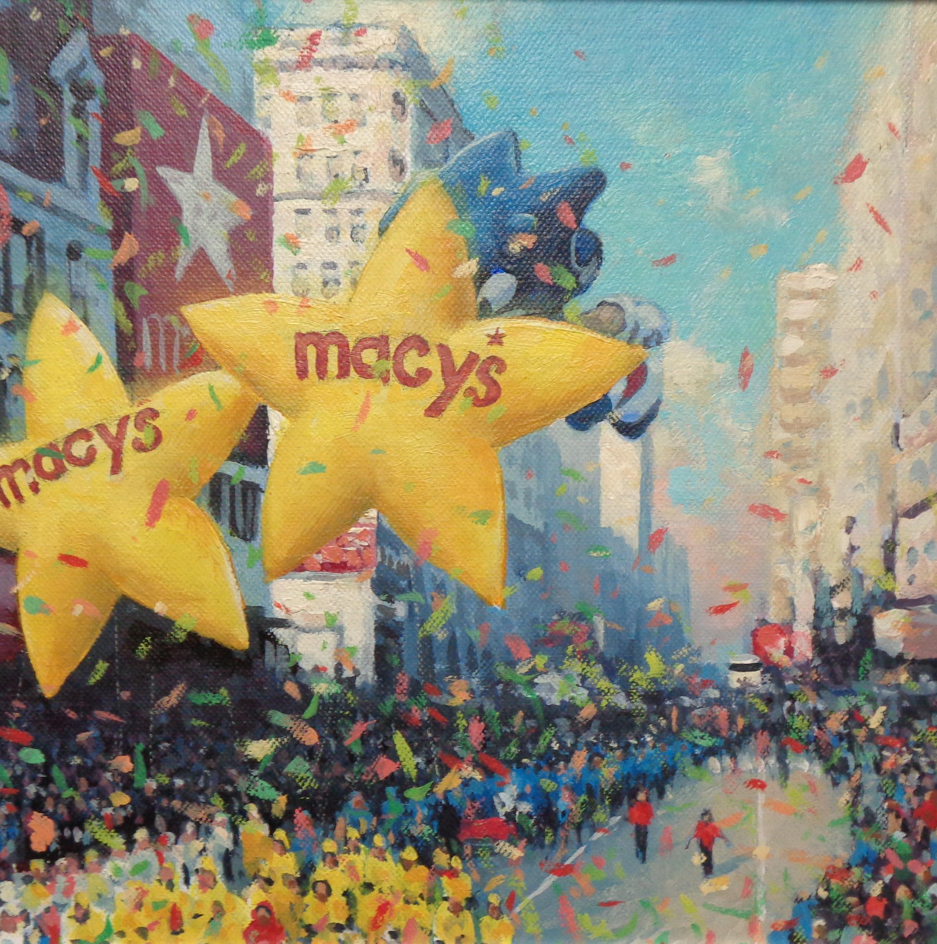   NYC Landscape Oil Painting Michael Budden Macy's Parade Series Stars & Sonic  For Sale 3