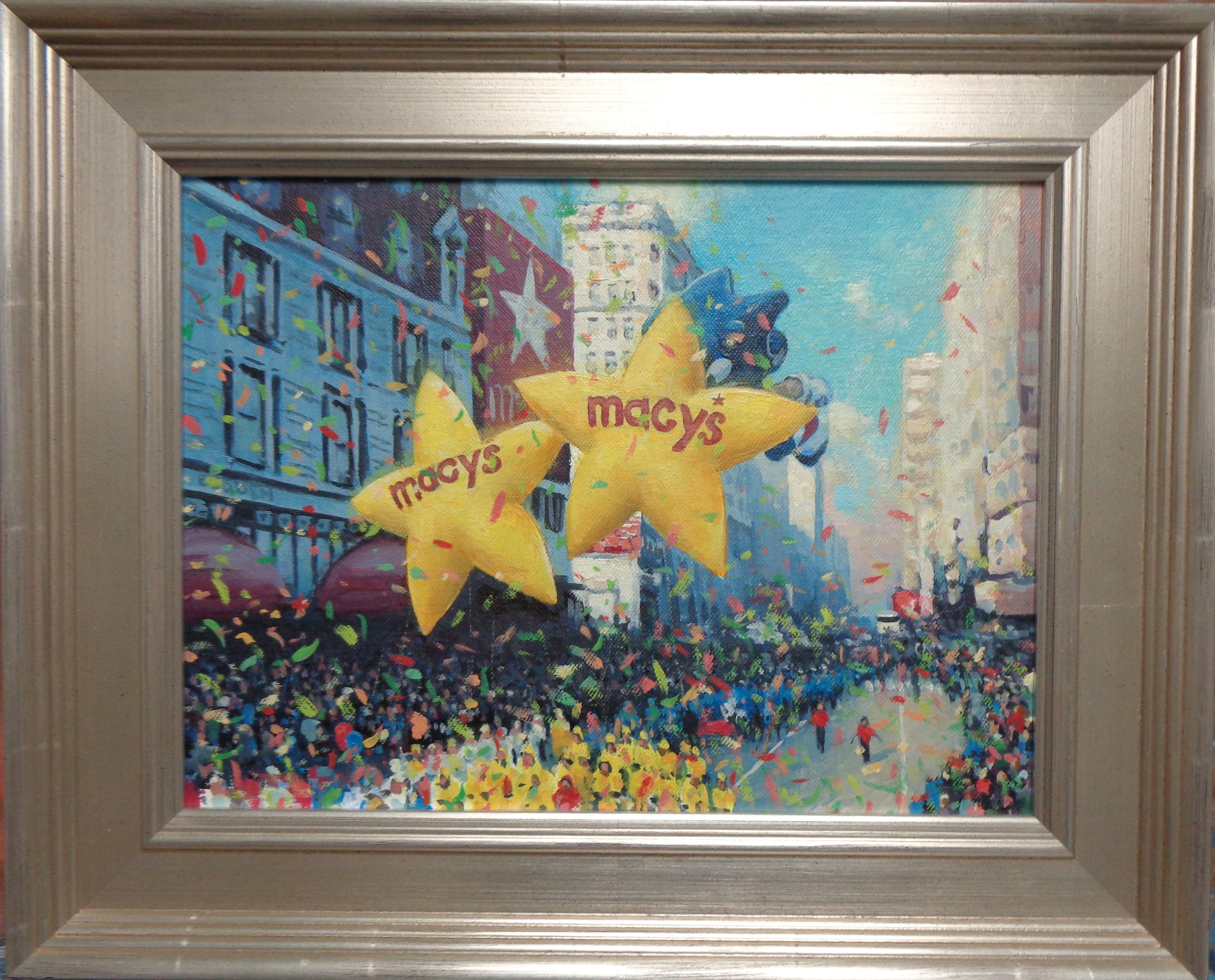 Macy's Star & Sonic II
Teil einer Serie von 11 Gemälden.
Ein Ölgemälde auf Leinwand von dem preisgekrönten zeitgenössischen Künstler Michael Budden, das Bilder von der Macy's Thanksgiving Parade in New York City zeigt. Das Bild misst ungerahmt 9 x