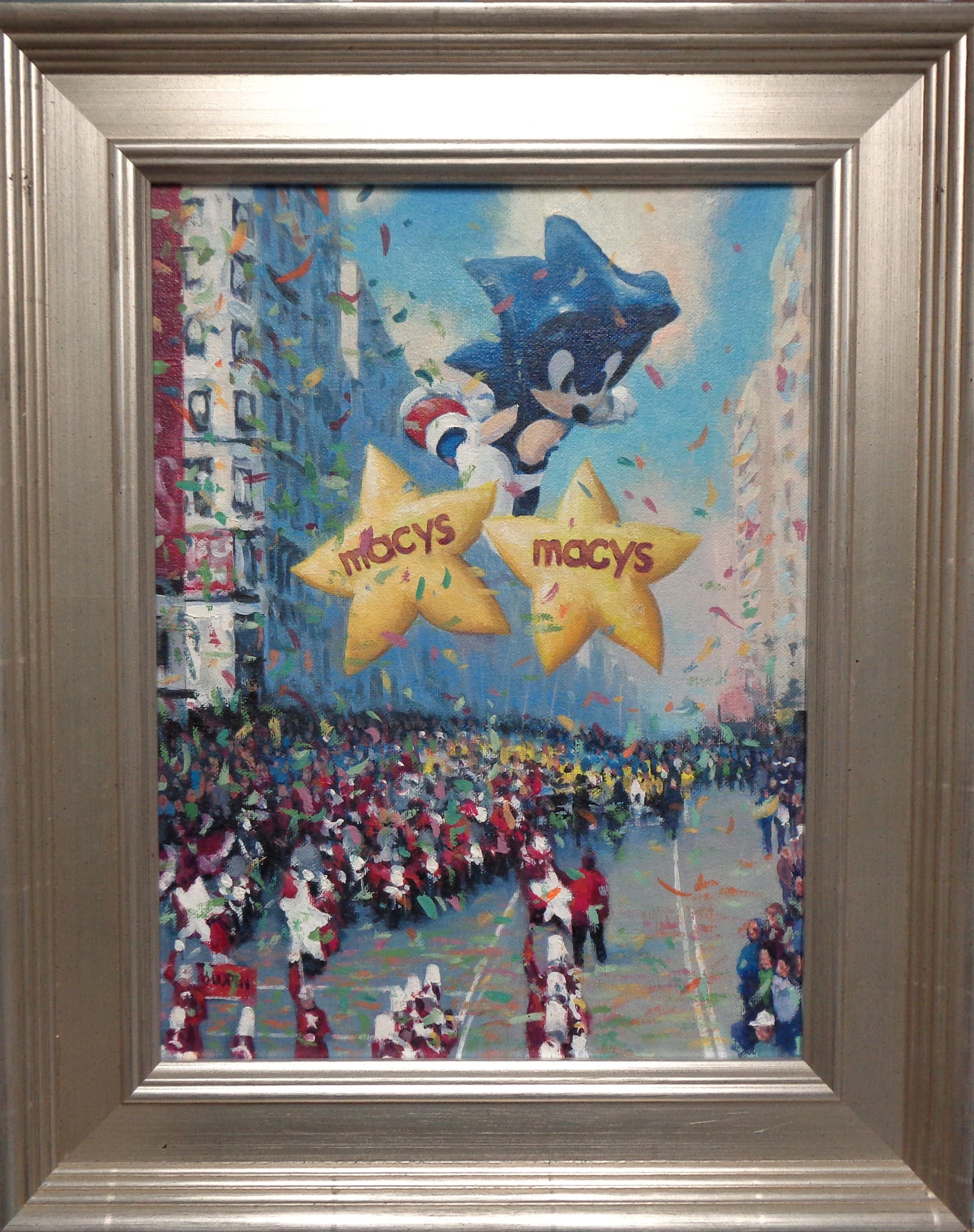 Macy's Stars & Sonic
Part of a series of 11 paintings.
An oil painting on canvas panel by award winning contemporary artist Michael Budden that showcases images from the Macy's Thanksgiving Parade, NYC. The image measures 12.25 x 9.25 unframed and