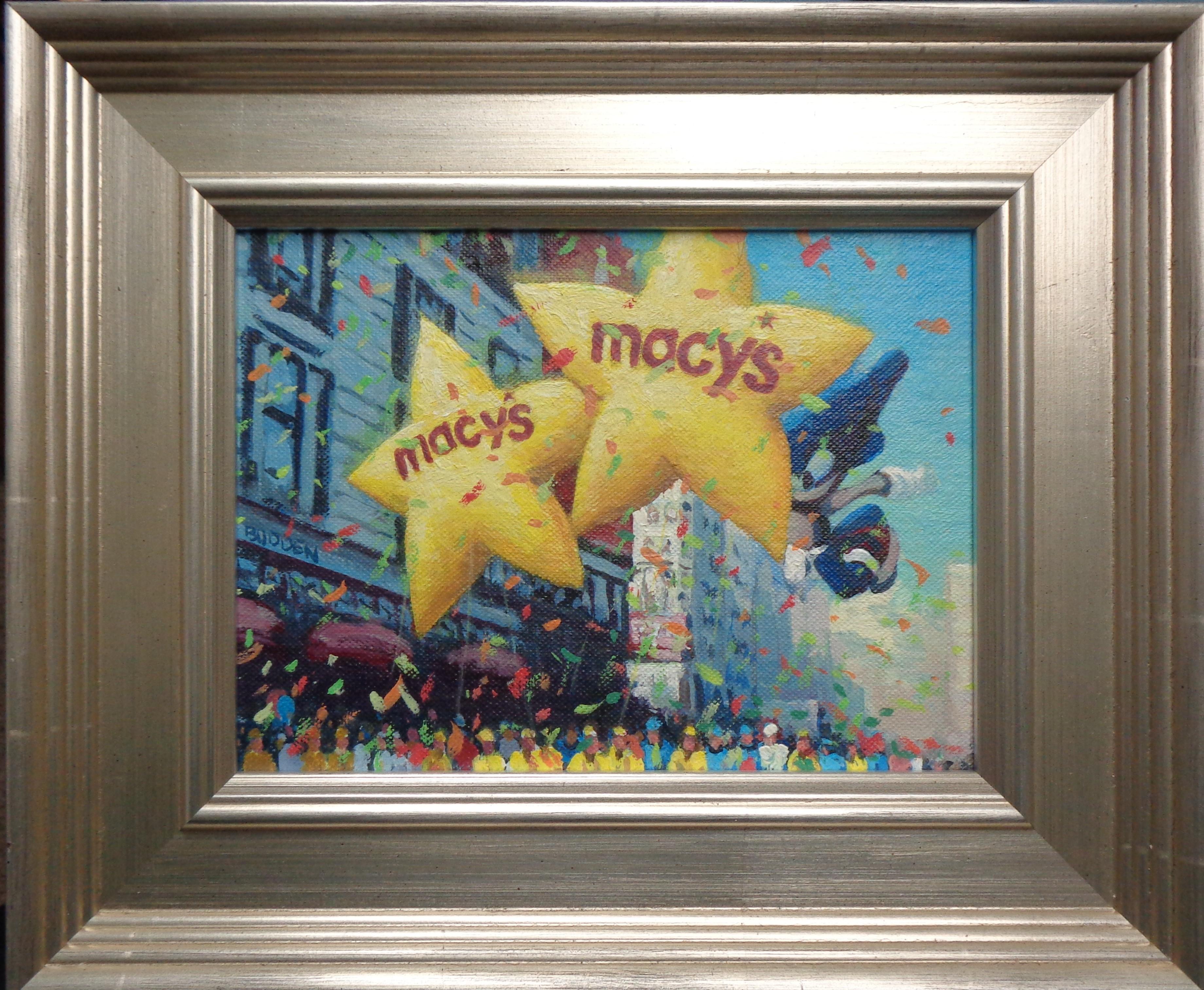 Macy's Sonic & Stars Study
Part of a series of 11 paintings.
An oil painting on canvas panel by award winning contemporary artist Michael Budden that showcases images from the Macy's Thanksgiving Parade, NYC. The image measures 6 x 8 unframed and