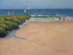 Ocean Beach Seascape Oil Painting Children Playing Michael Budden Summer Play