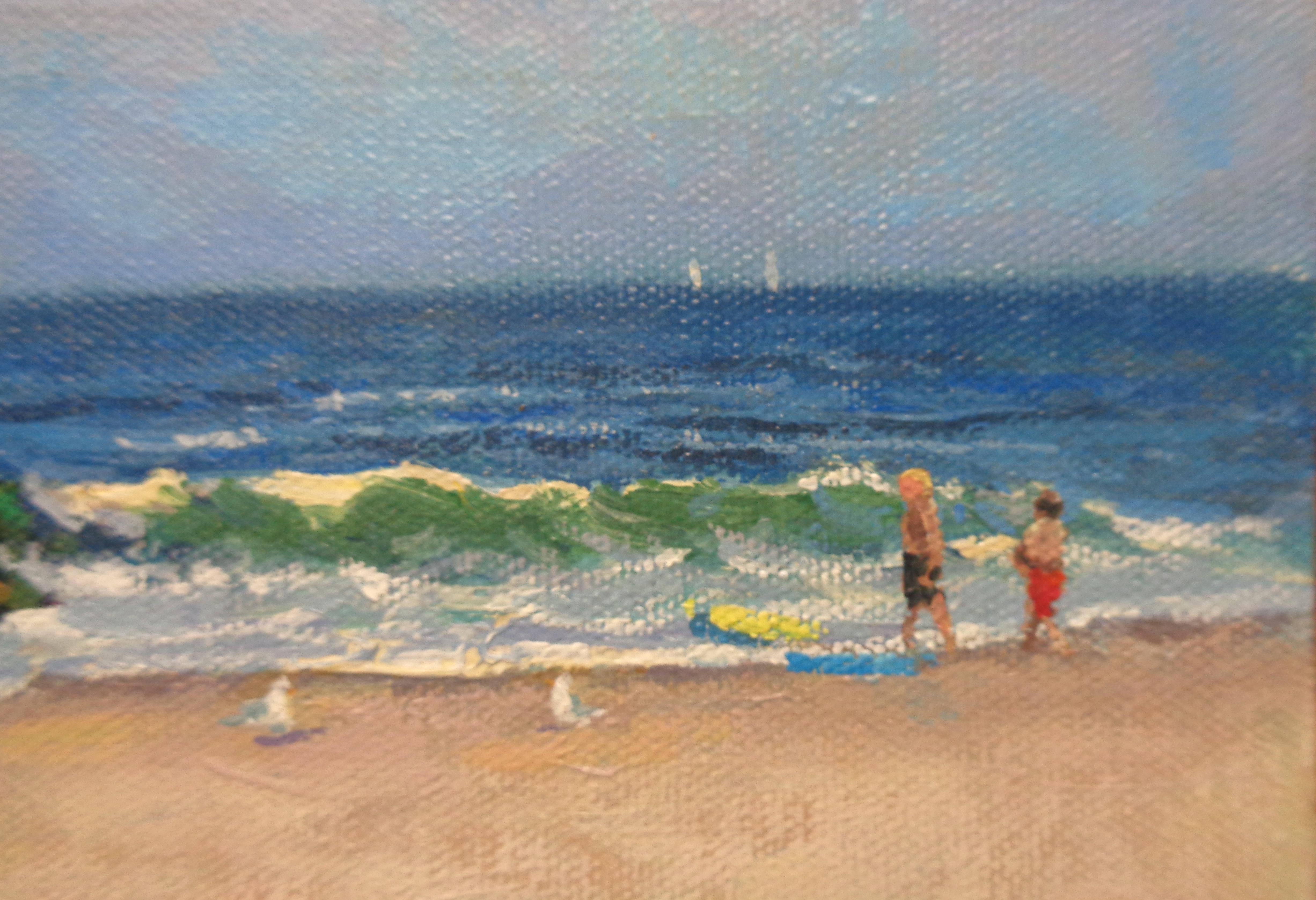Ocean Beach Seascape Study Oil Painting Children Playing Michael Budden For Sale 3