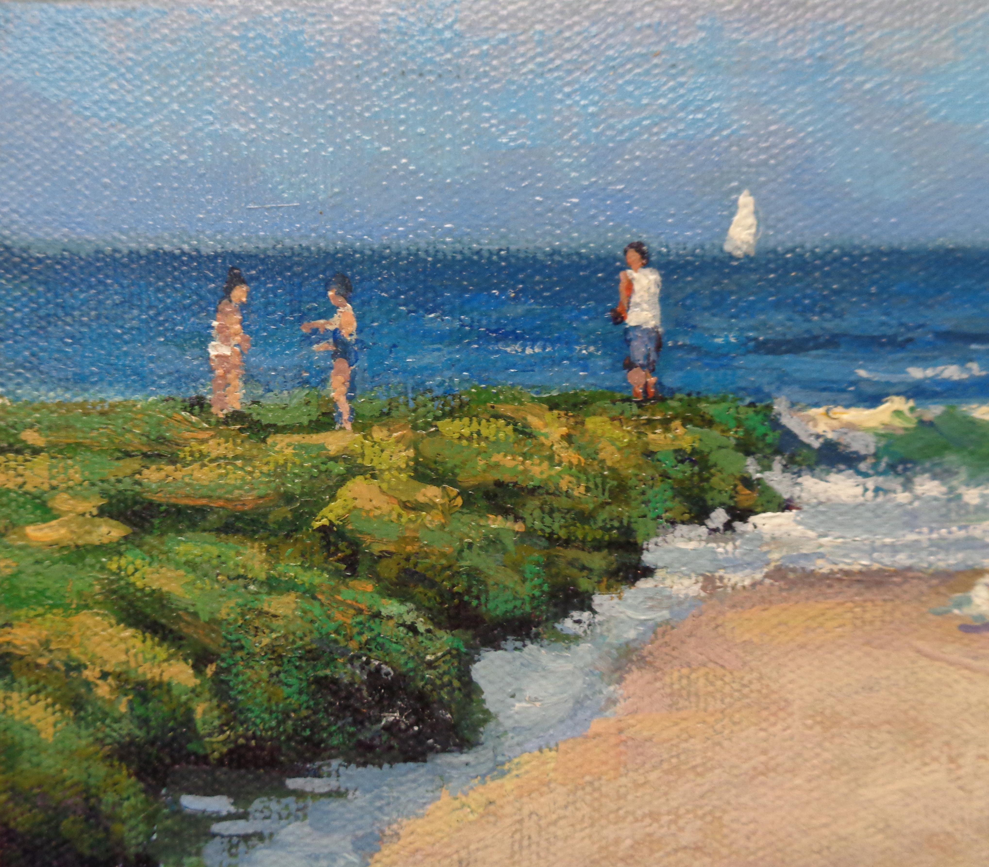 Ocean Beach Seascape Study Oil Painting Children Playing Michael Budden For Sale 4