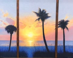 Playa del océano Puesta de sol en el sur Paisaje marino Tríptico Pintura al óleo de Michael Budden