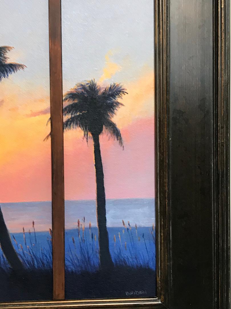Playa del océano Puesta de sol en el sur Paisaje marino Tríptico Pintura al óleo de Michael Budden en venta 3