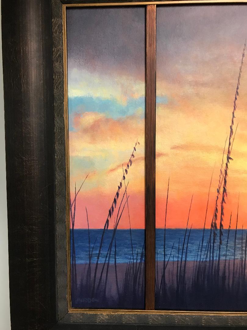  Ocean Beach Triptych Seascape Oil Painting by Michael Budden Coastal Sunrise For Sale 1