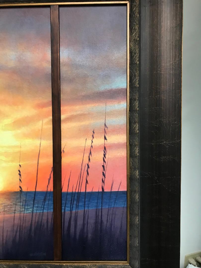 Tríptico Playa del Océano Paisaje marino Pintura al óleo de Michael Budden Amanecer en la costa en venta 3