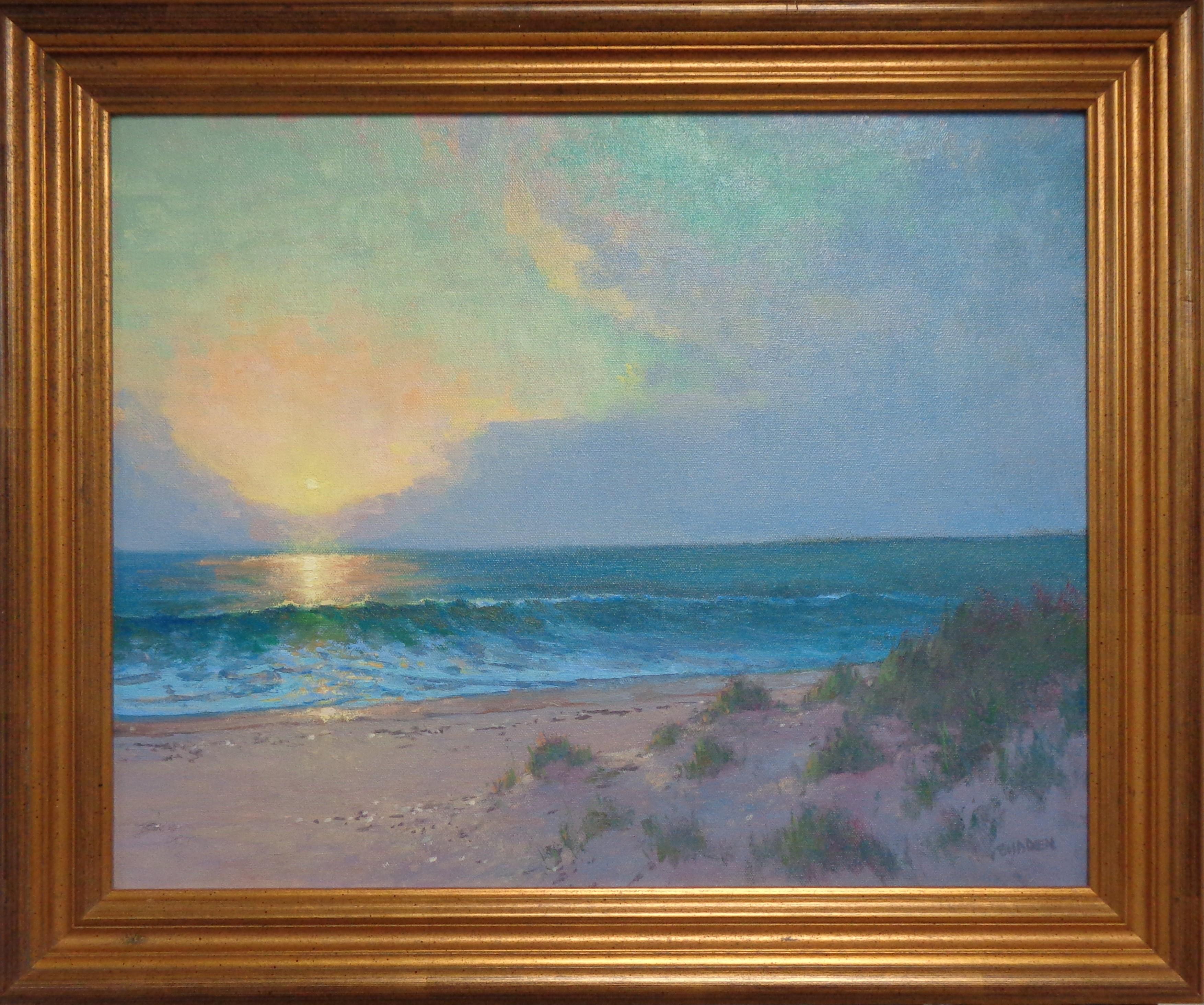 Maigical Moment
oil/canvas 16 x 20 image unframed
20.38 x 24.38 framed
Magical Moment is an oil painting on stretched canvas by award winning contemporary artist Michael Budden that showcases a beautiful sunrise view of the ocean. Painting is in
