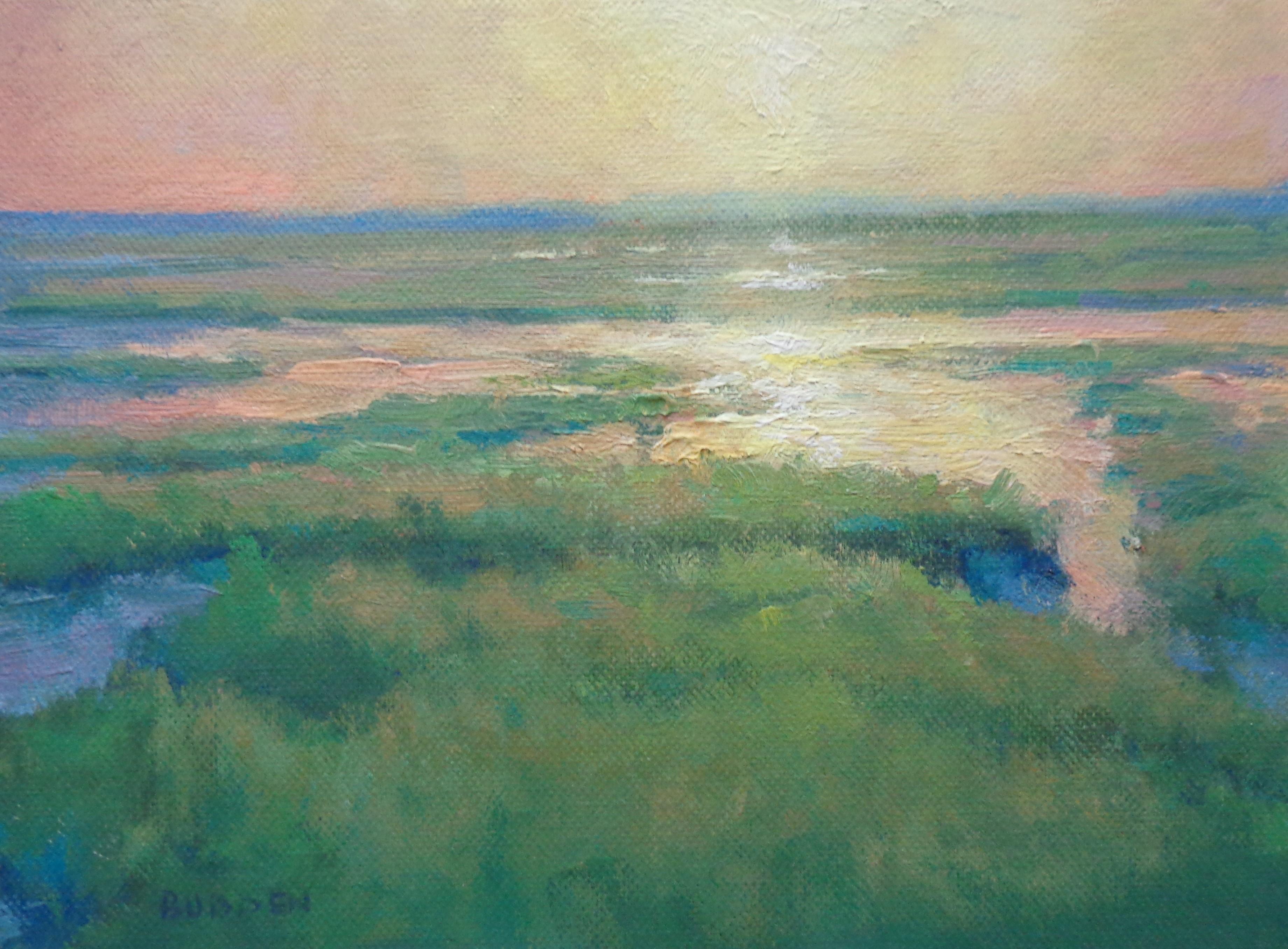 Oceano Pittura impressionistica paesaggio marino Michael Budden Mattina Palude Light in vendita 1