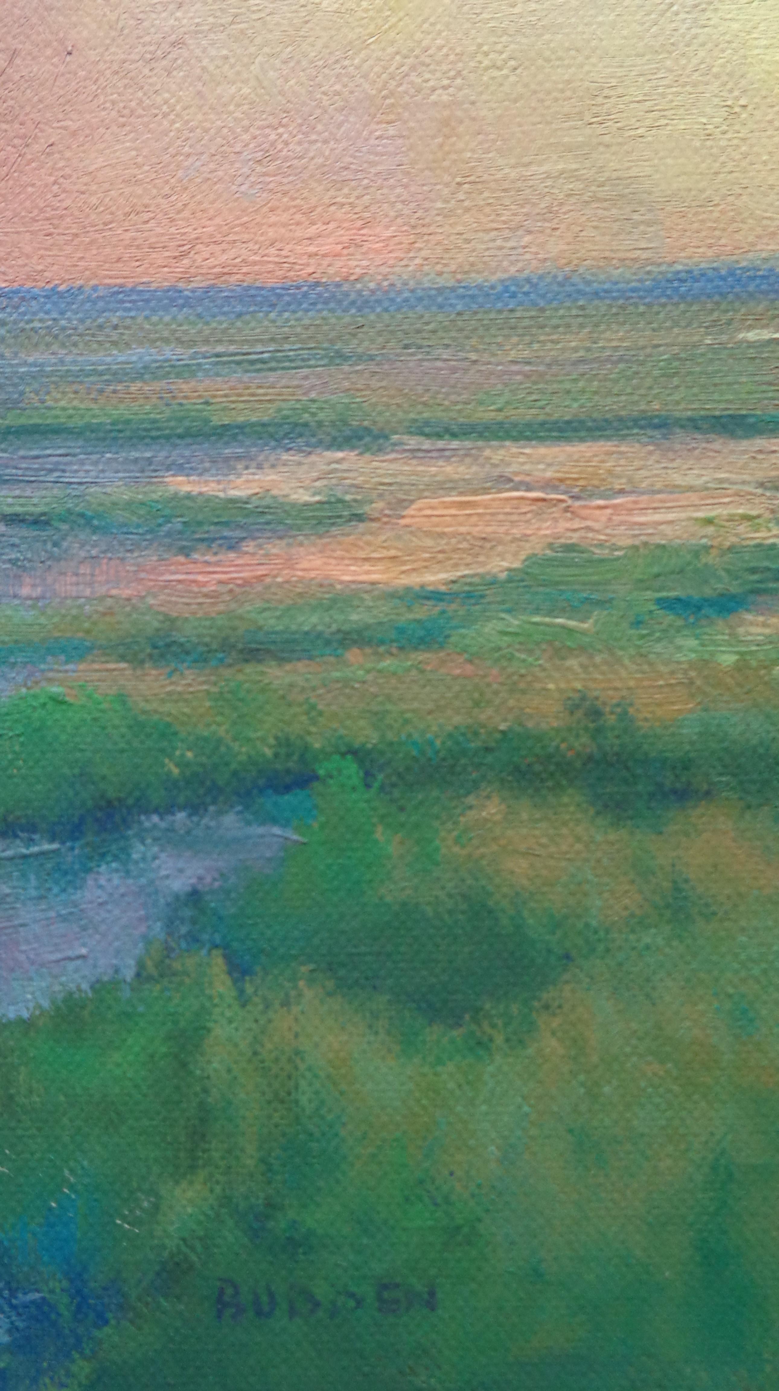 Oceano Pittura impressionistica paesaggio marino Michael Budden Mattina Palude Light in vendita 2