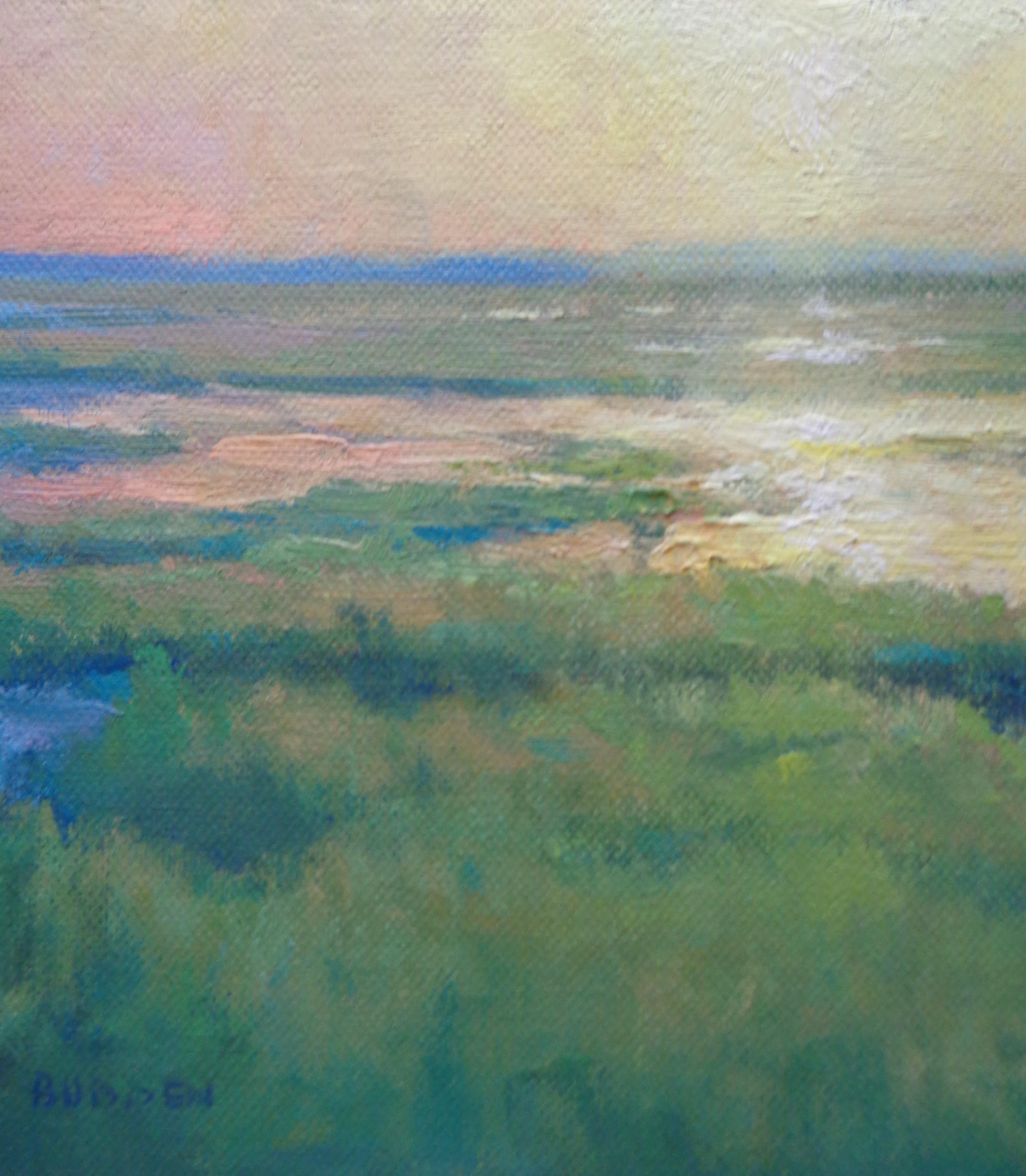 Oceano Pittura impressionistica paesaggio marino Michael Budden Mattina Palude Light in vendita 3