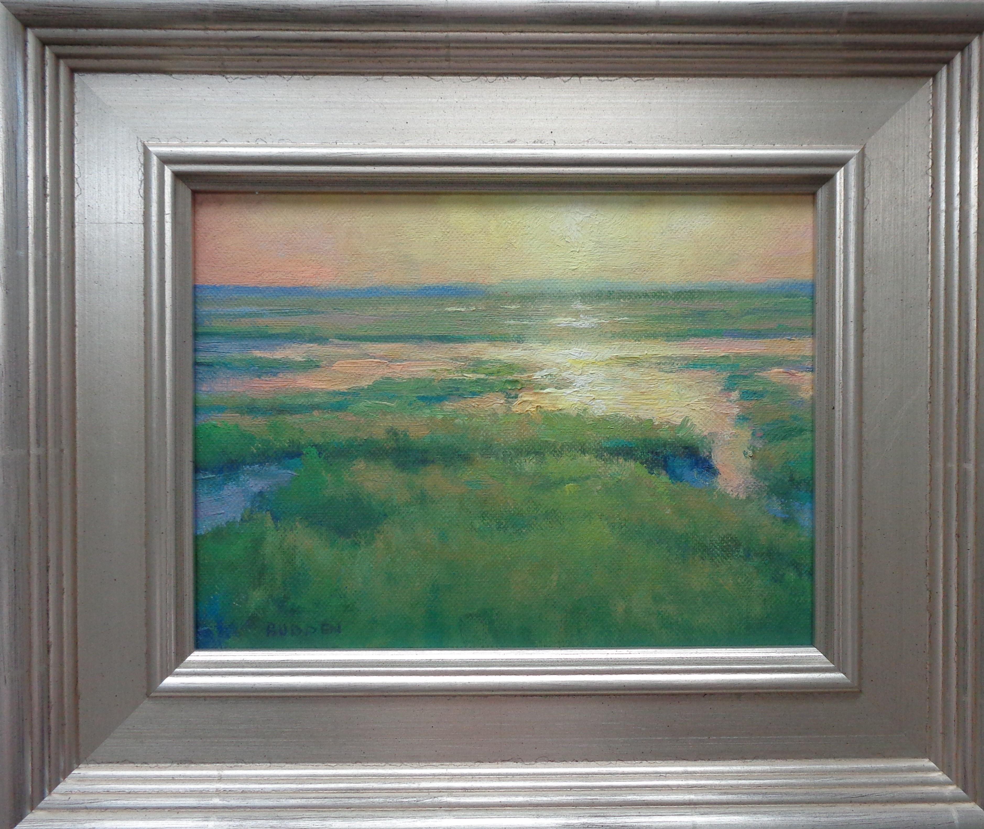 Luce mattutina della palude  è un dipinto a olio su tela del pluripremiato artista contemporaneo Michael Budden che mostra una bellissima alba che risveglia una splendida vista sulla palude. Questo quadro è nuovo e misura 6 x 8 senza cornice, 9,75 x
