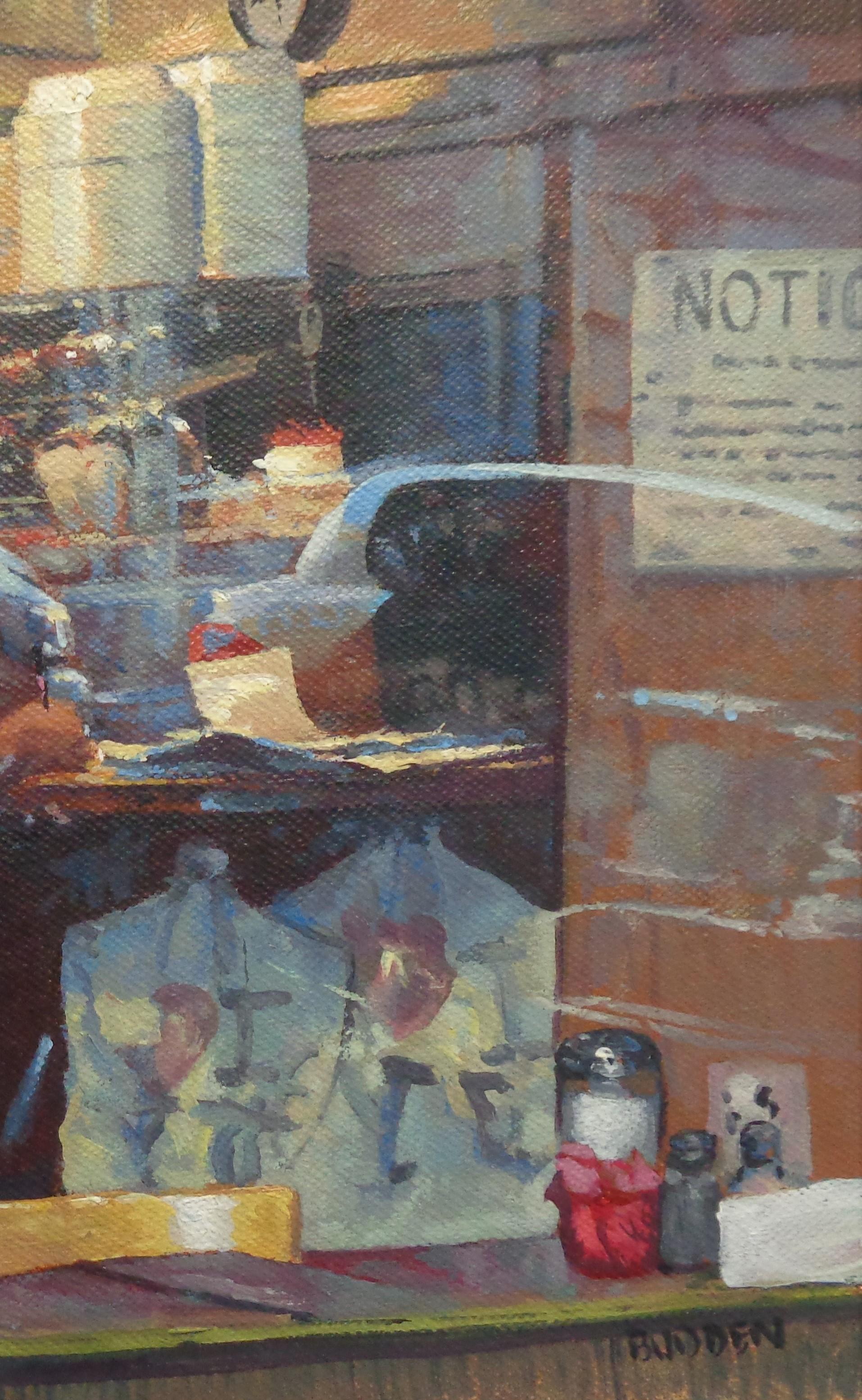 Realistisches Gemälde, Michael Budden, New York City, Diner, Transparenz und Reflektion, Realismus im Angebot 4
