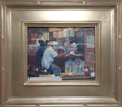 Realistisches Gemälde, Michael Budden, New York City, Diner, Transparenz und Reflektion, Realismus